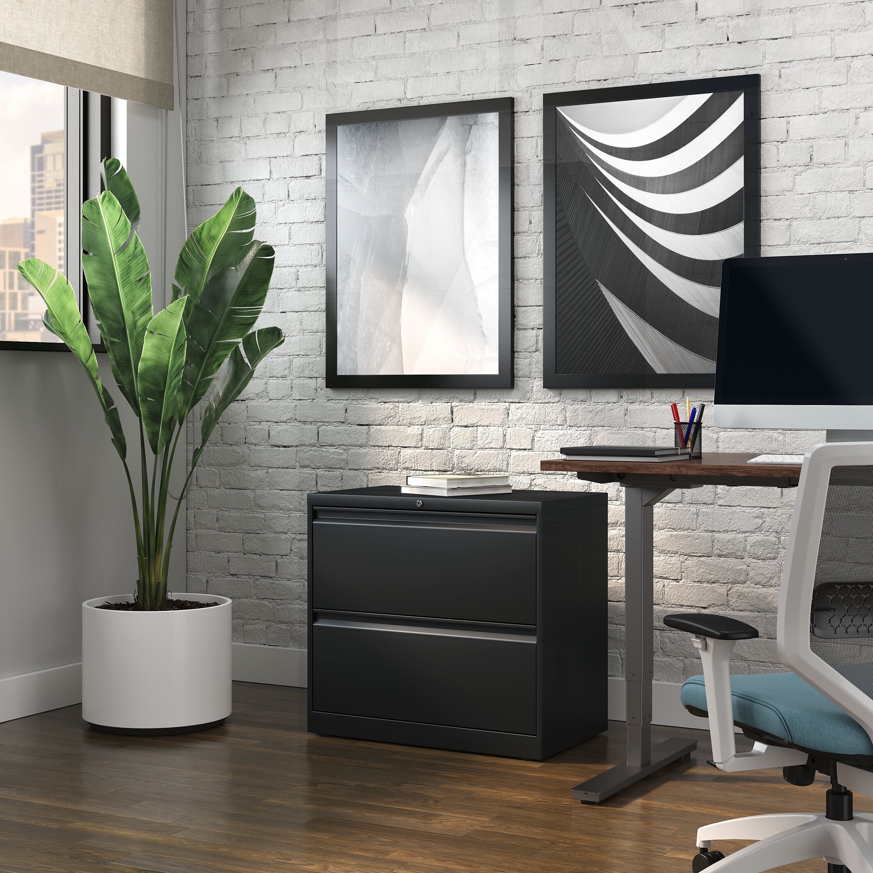 Staples Commercial 2 File Drawer Lateral File Cabinet, Assembled, Black, Letter/Legal, 30