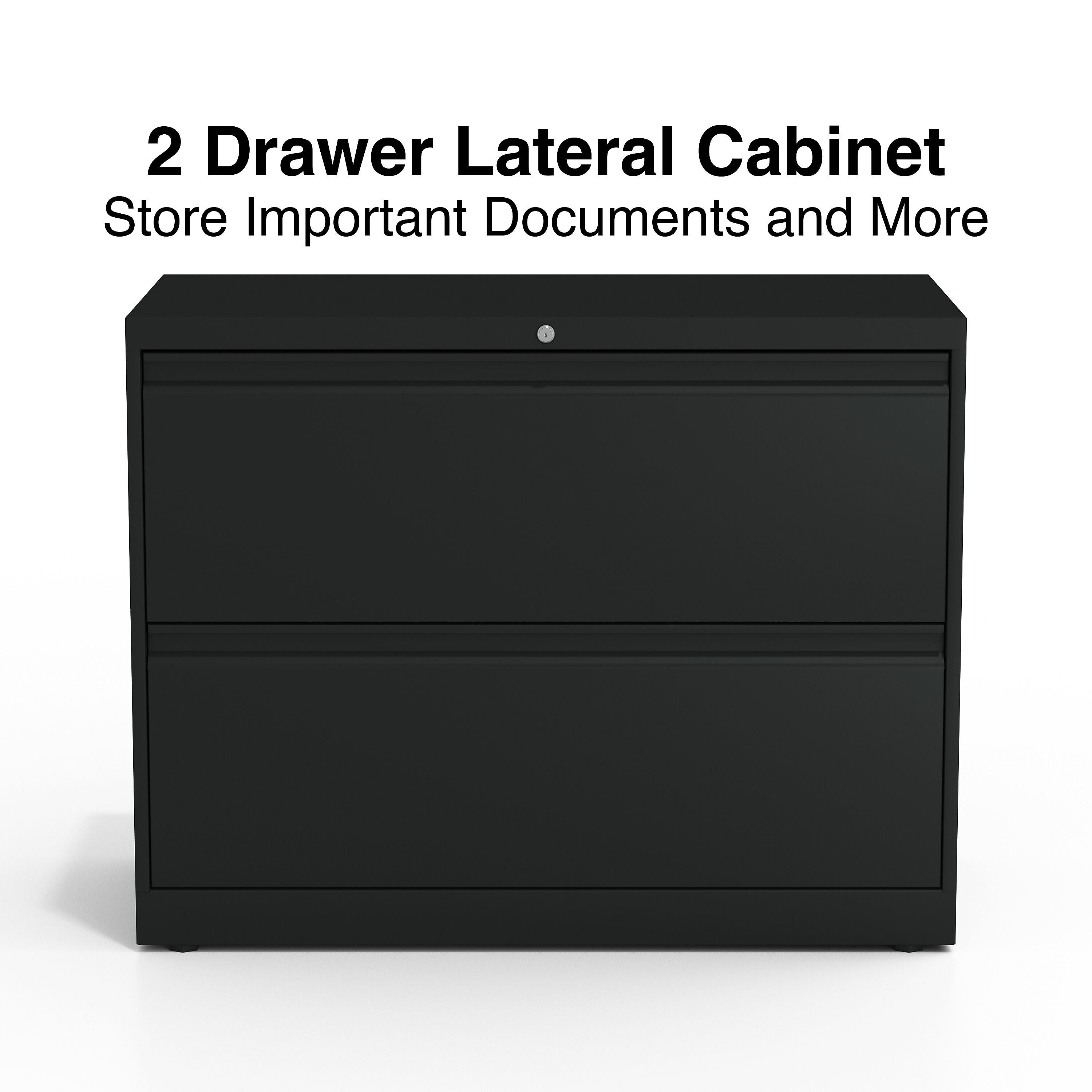 Staples Commercial 2 File Drawer Lateral File Cabinet, Locking, Black, Letter/Legal, 36