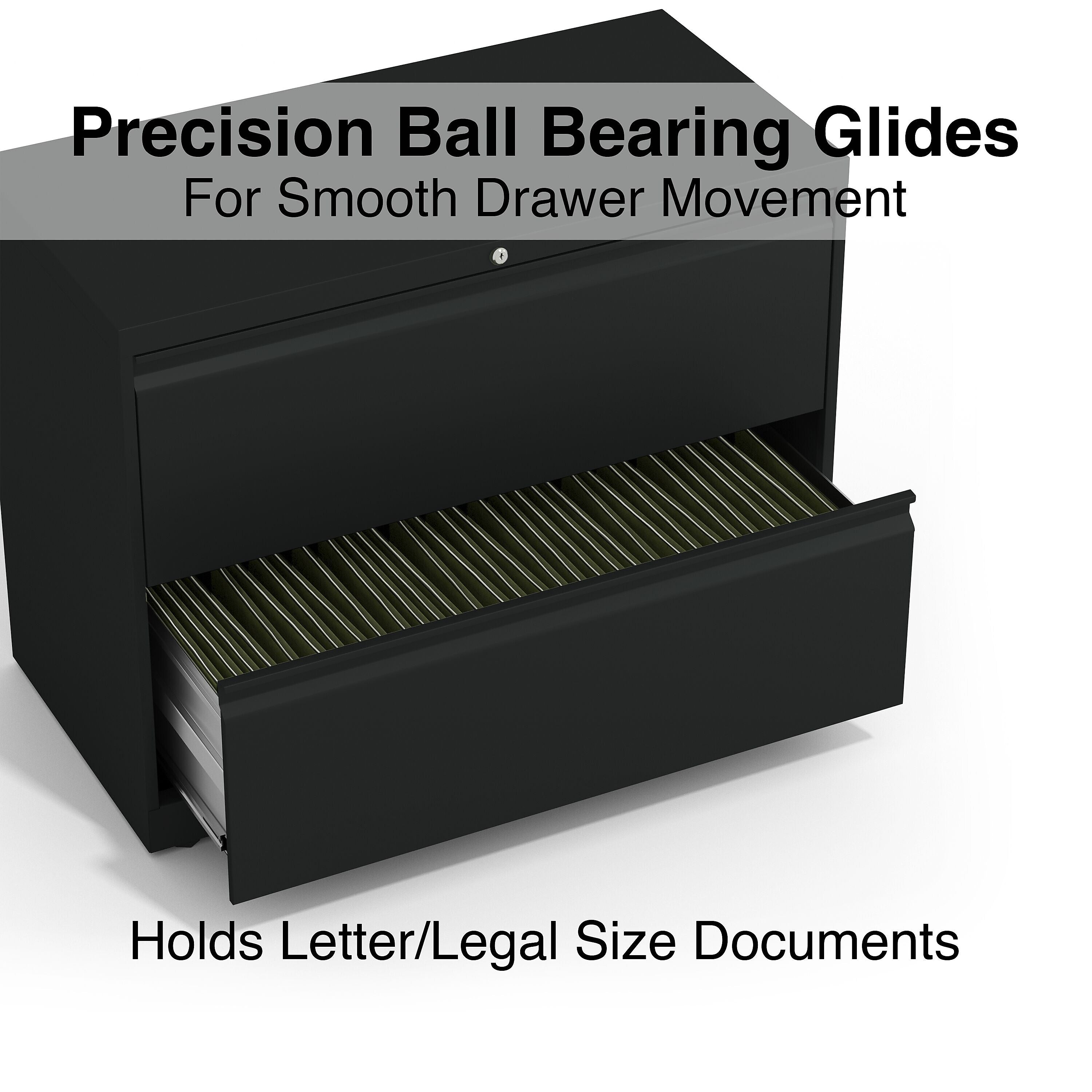 Staples Commercial 2 File Drawer Lateral File Cabinet, Locking, Black, Letter/Legal, 36