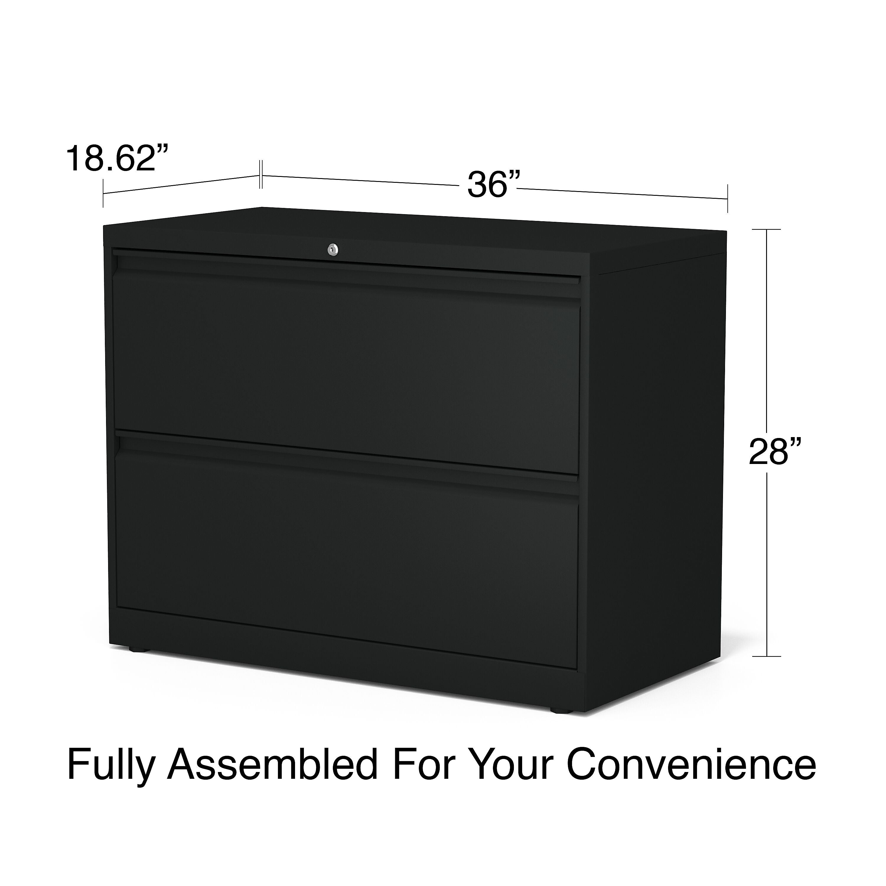 Staples Commercial 2 File Drawer Lateral File Cabinet, Locking, Black, Letter/Legal, 36"W