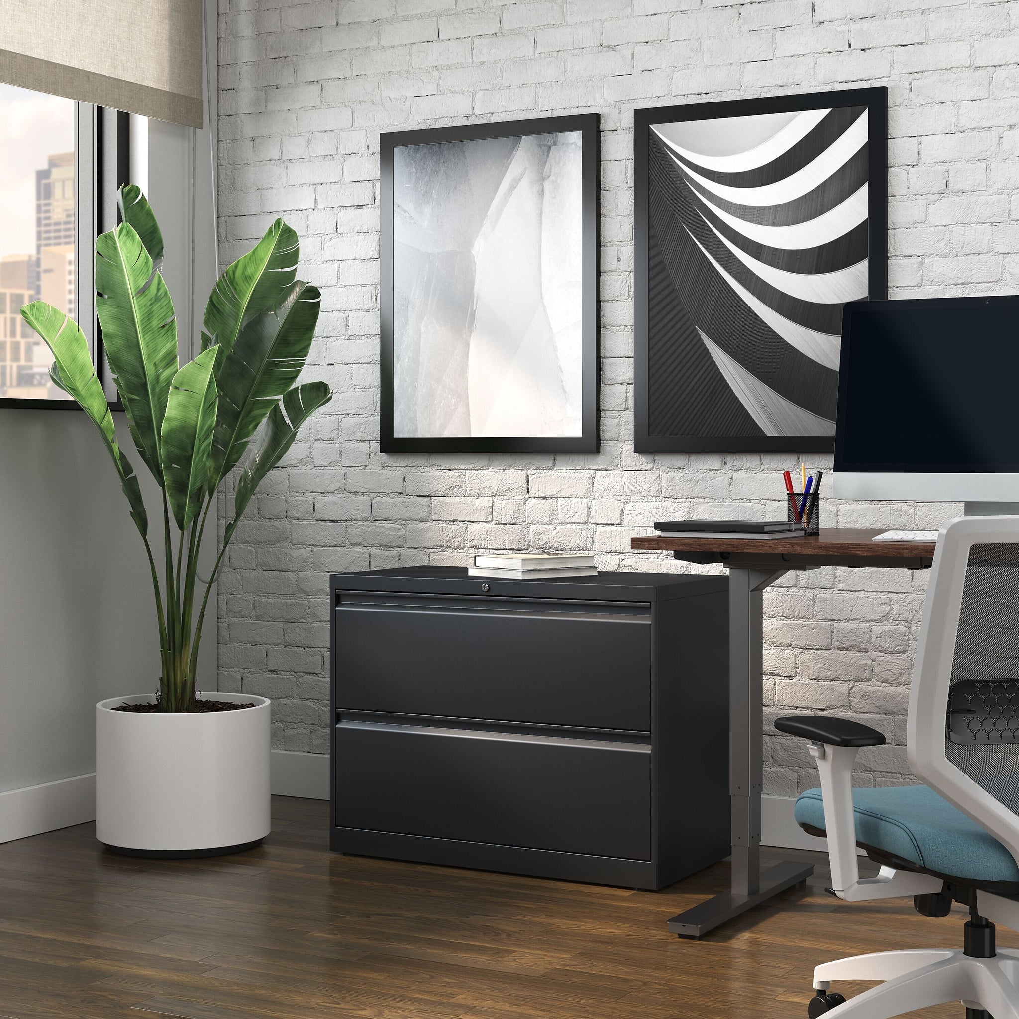 Staples Commercial 2 File Drawer Lateral File Cabinet, Locking, Black, Letter/Legal, 36