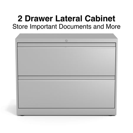 Staples Commercial 2 File Drawers Lateral File Cabinet, Locking, Gray, Letter/Legal, 36"W