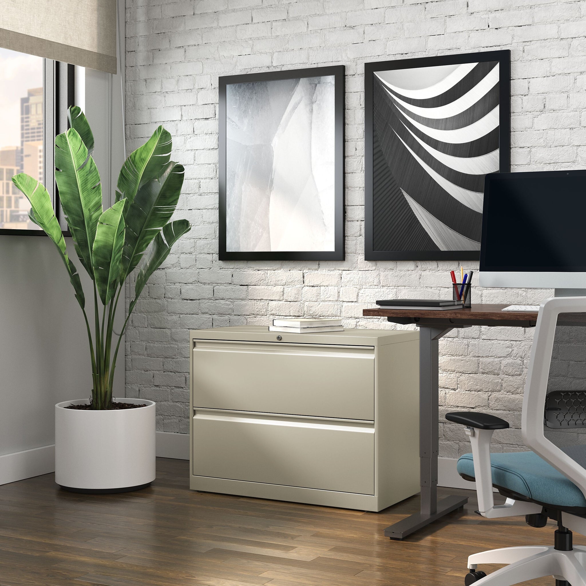 Staples Commercial 2 File Drawers Lateral File Cabinet, Locking, Putty/Beige, Letter/Legal, 36