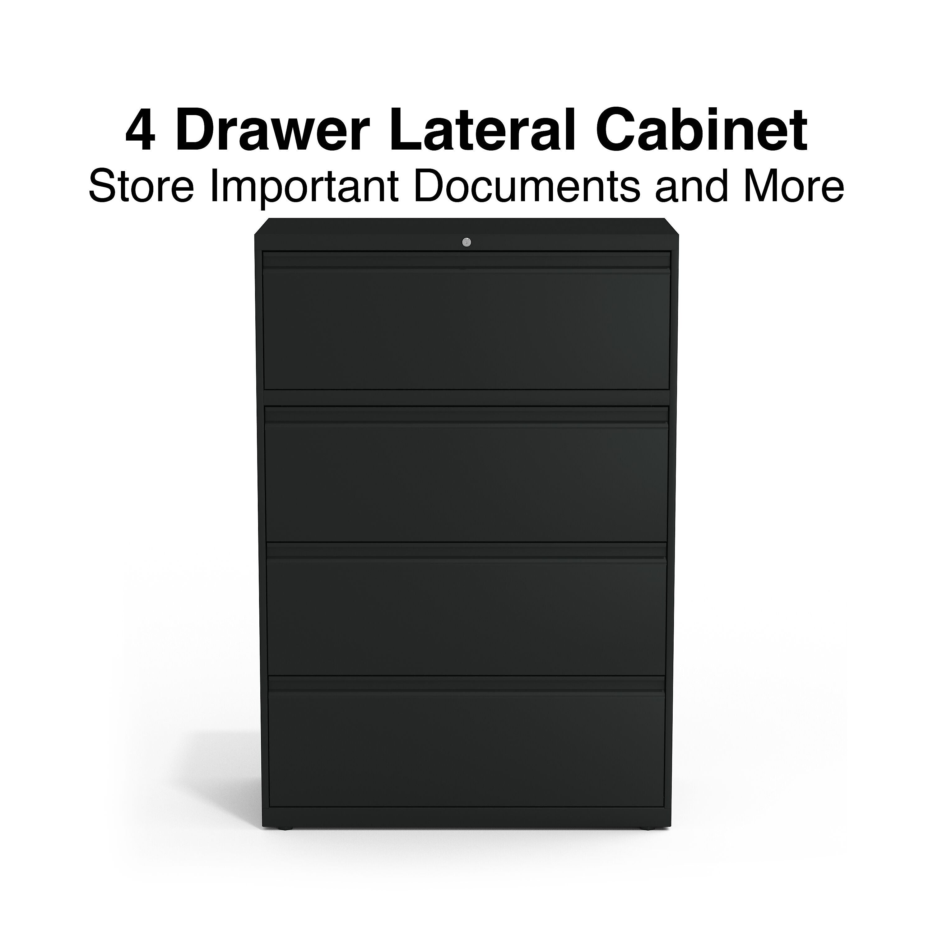 Staples Commercial 4 File Drawer Lateral File Cabinet, Locking, Black, Letter/Legal, 36