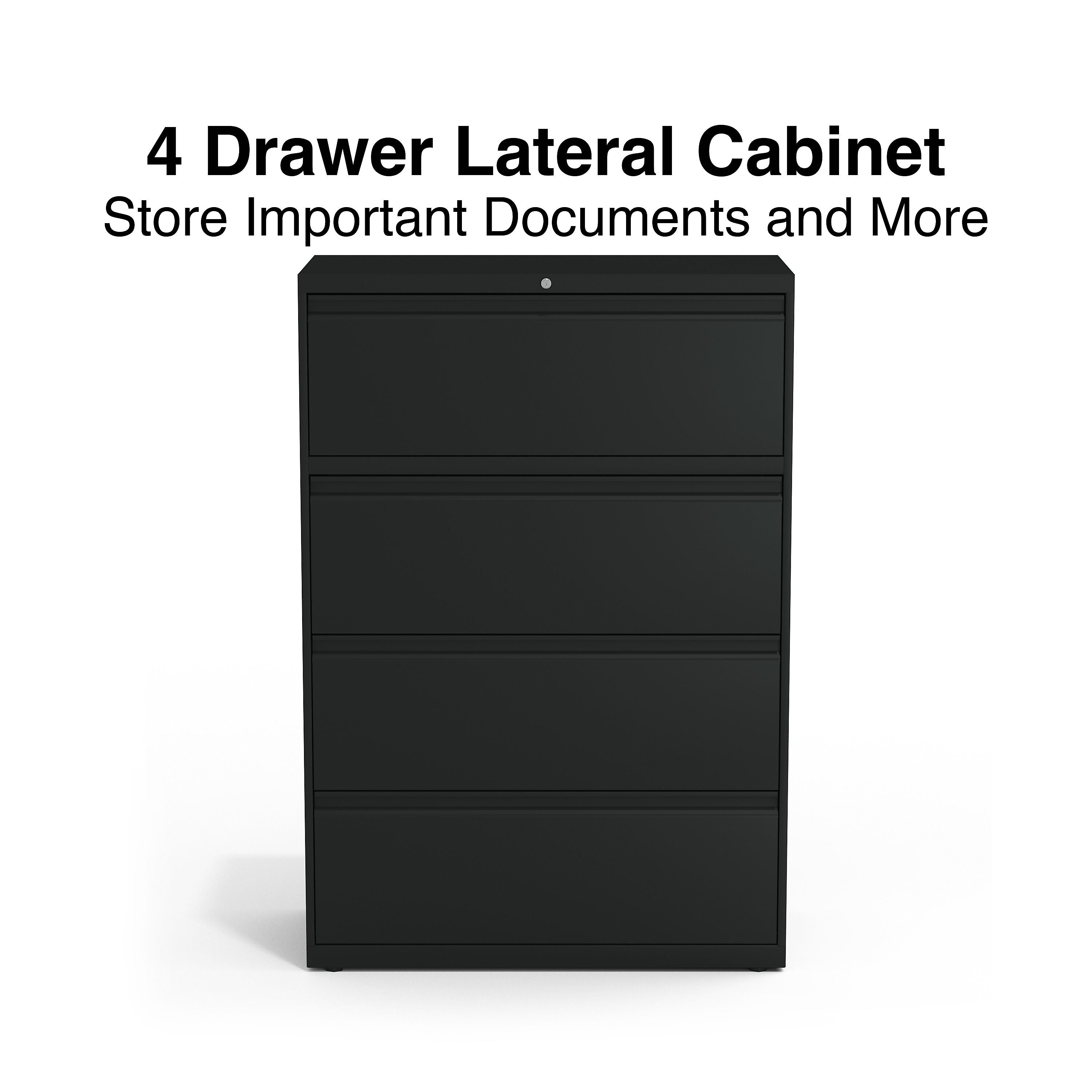 Staples Commercial 4 File Drawer Lateral File Cabinet, Locking, Black, Letter/Legal, 36"W