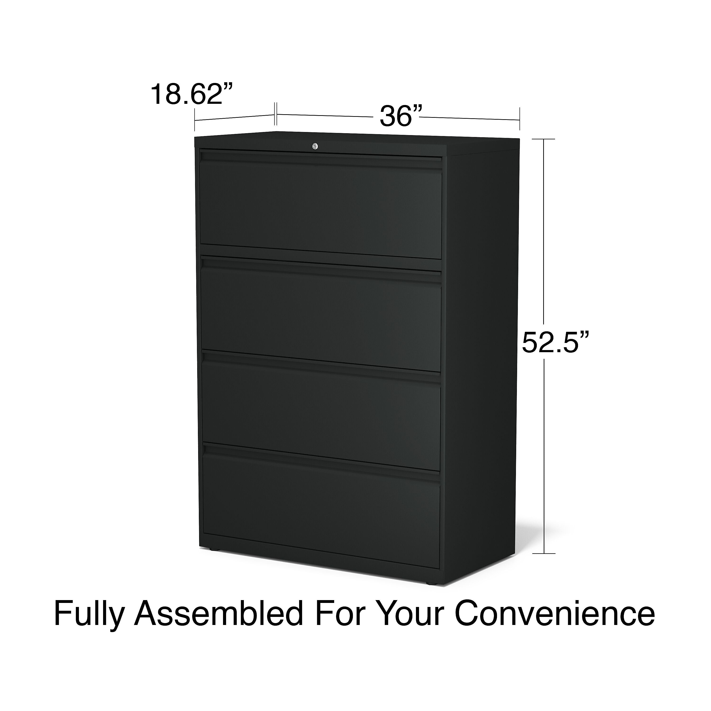 Staples Commercial 4 File Drawer Lateral File Cabinet, Locking, Black, Letter/Legal, 36