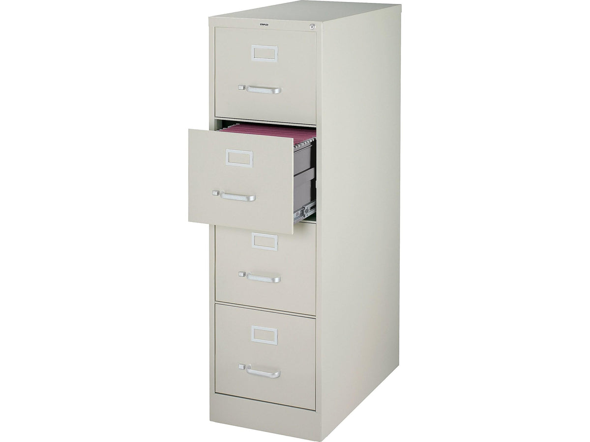 Staples Commercial 4 File Drawer Vertical File Cabinet, Locking, Gray, Letter, 26.5"D