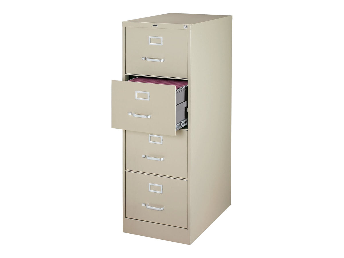 Staples Commercial 4 File Drawer Vertical File Cabinet, Locking, Putty/Beige, Legal, 26.5"D