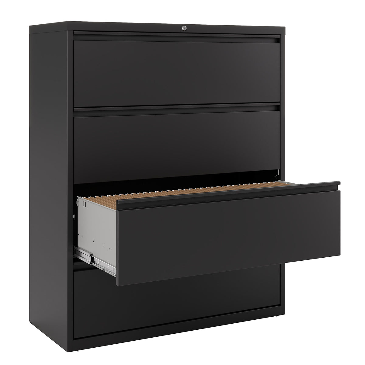 Staples Commercial 4 File Drawers Lateral File Cabinet, Locking, Black, Letter/Legal, 42"W