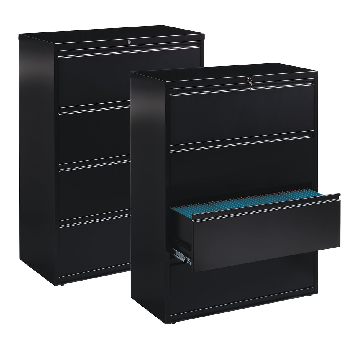 Staples Commercial 4 File Drawers Lateral File Cabinet, Locking, Black, Letter/Legal, 42"W