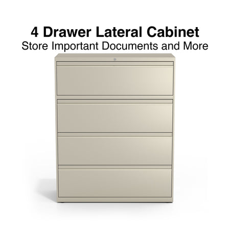 Staples Commercial 4 File Drawers Lateral File Cabinet, Locking, Putty/Beige, Letter/Legal, 42.13"W