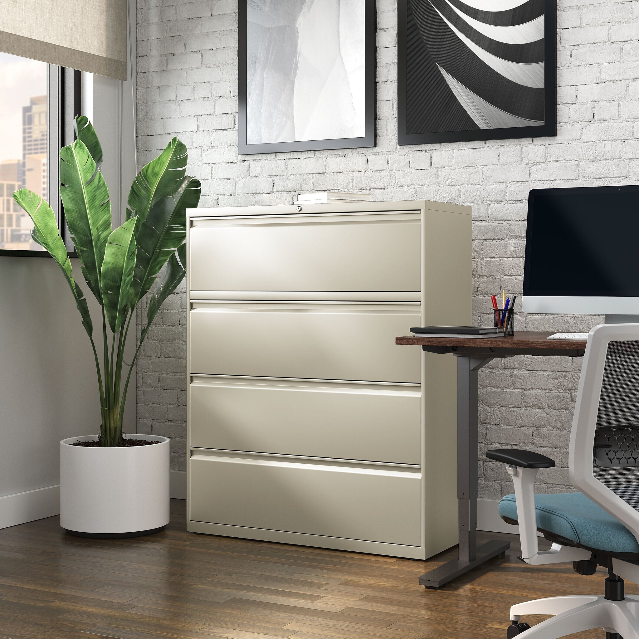 Staples Commercial 4 File Drawers Lateral File Cabinet, Locking, Putty/Beige, Letter/Legal, 42.13