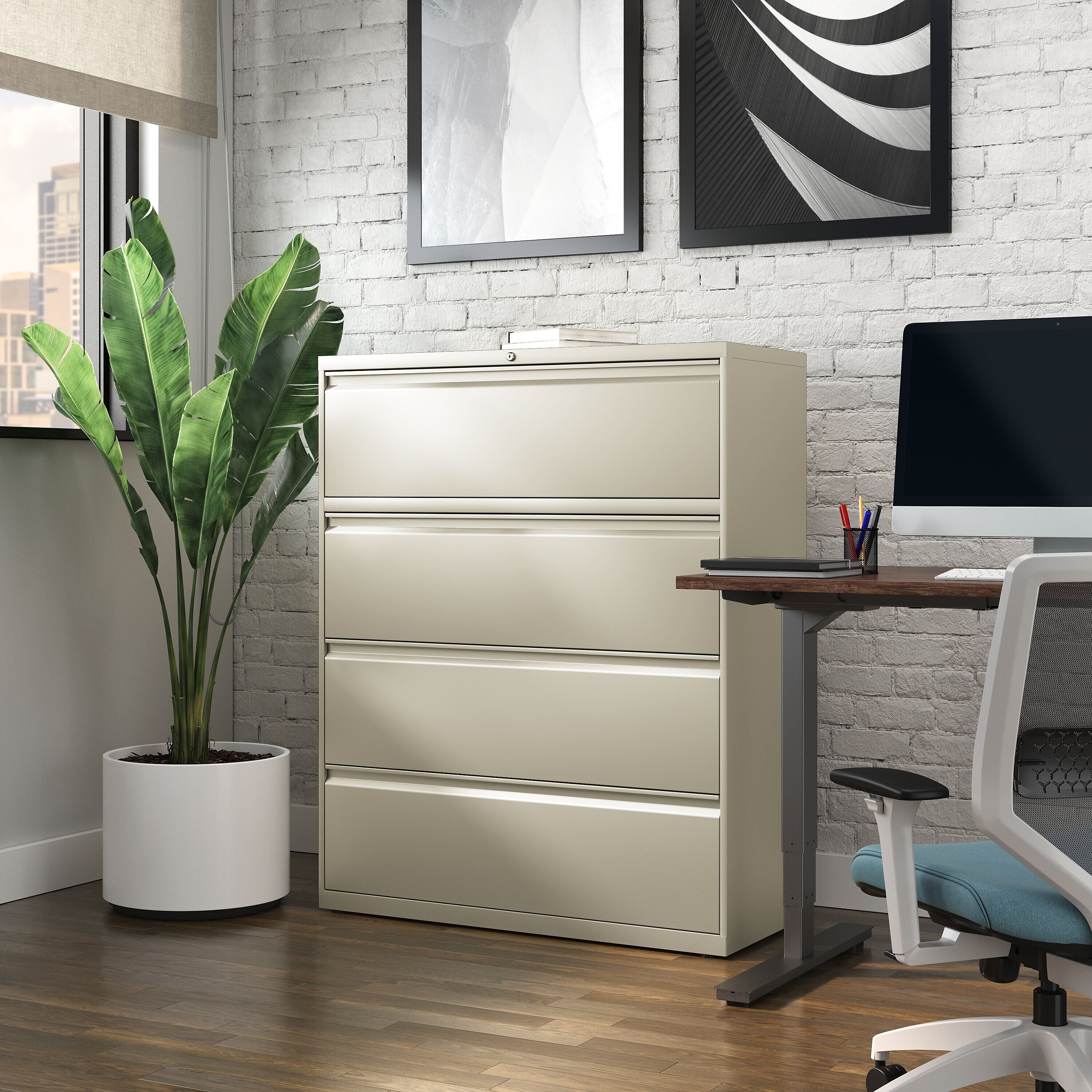 Staples Commercial 4 File Drawers Lateral File Cabinet, Locking, Putty/Beige, Letter/Legal, 42.13