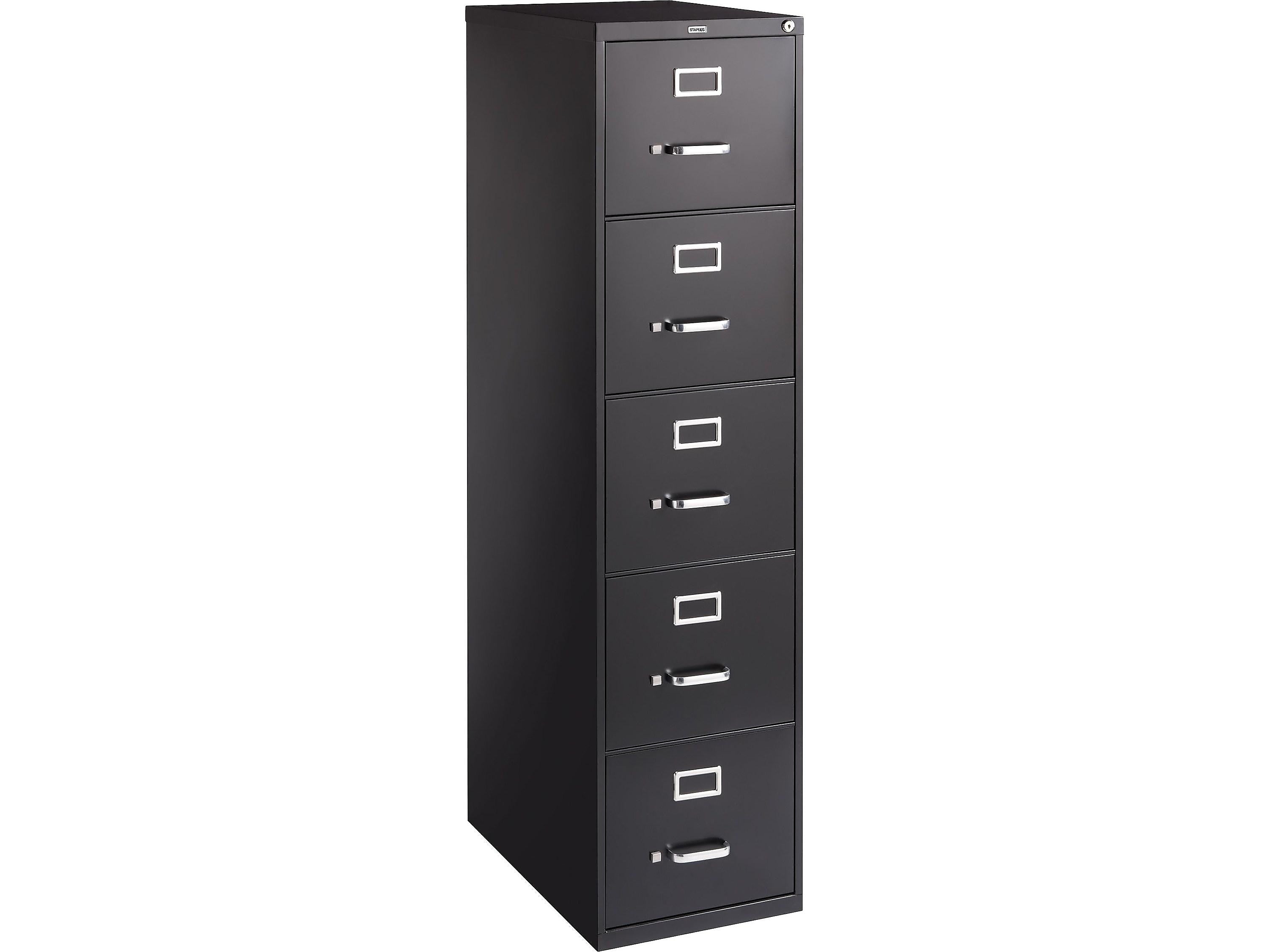 Staples Commercial 5 File Drawer Vertical File Cabinet, Locking, Black, Letter, 26.5