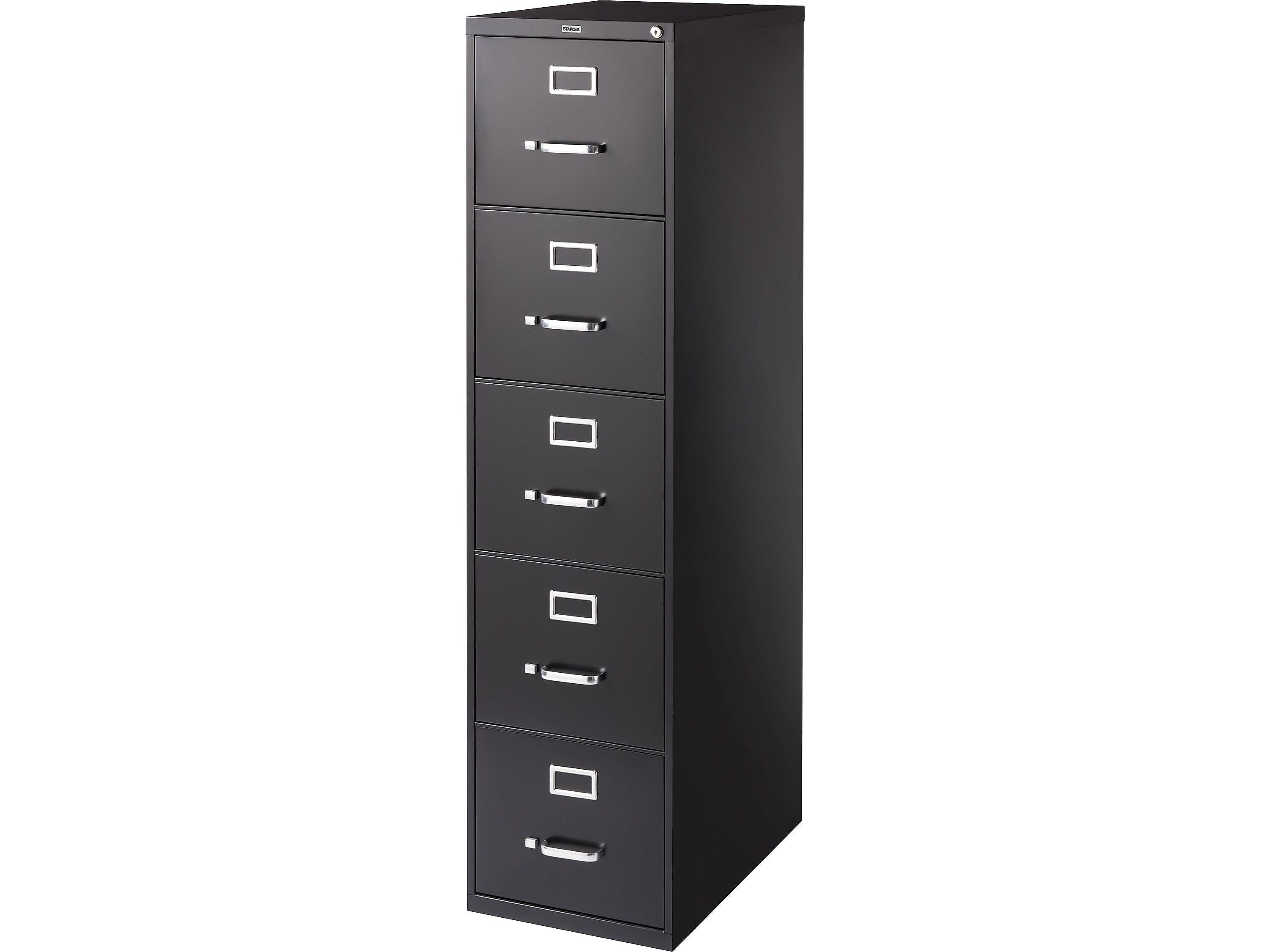 Staples Commercial 5 File Drawer Vertical File Cabinet, Locking, Black, Letter, 26.5