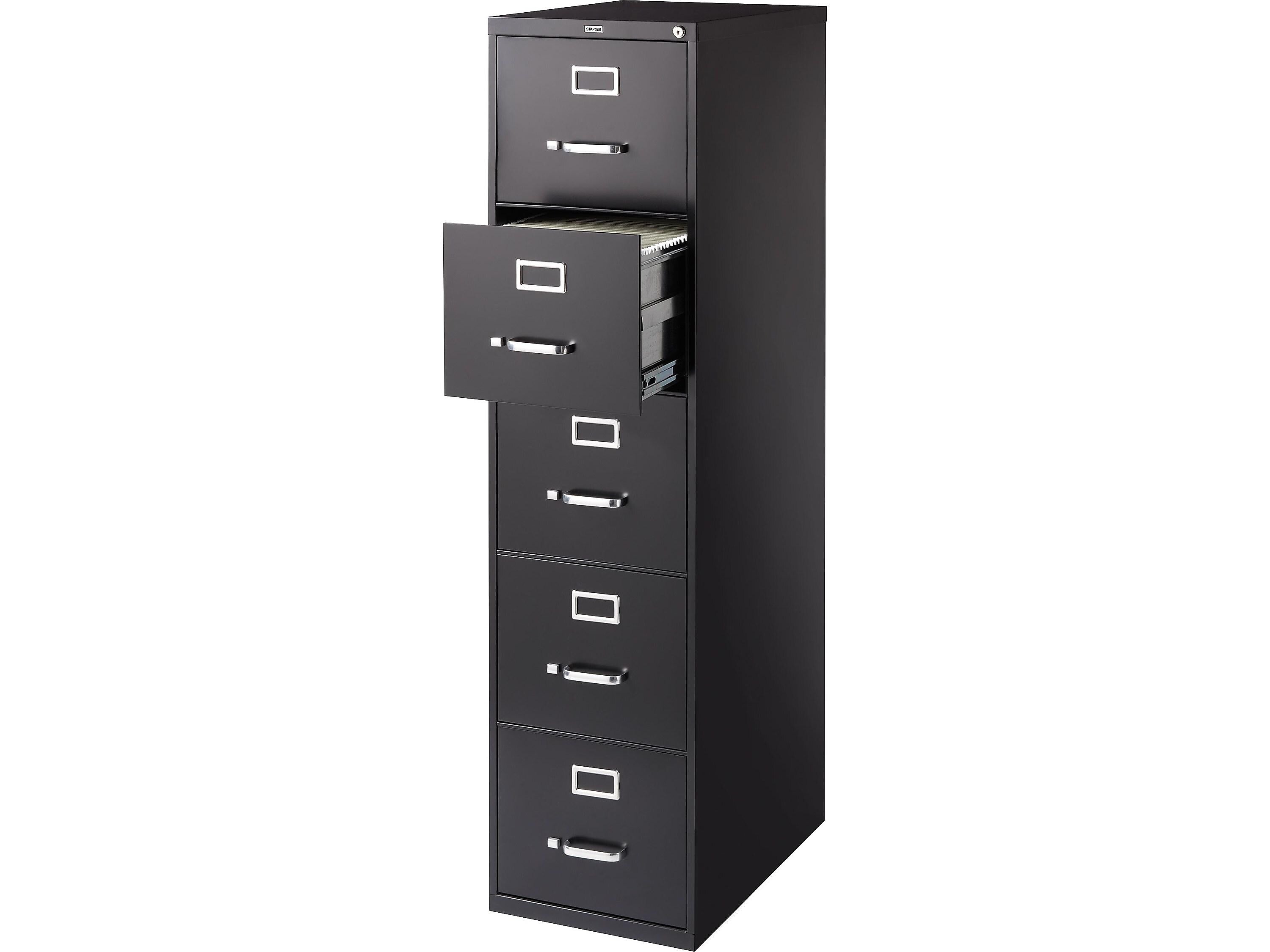 Staples Commercial 5 File Drawer Vertical File Cabinet, Locking, Black, Letter, 26.5