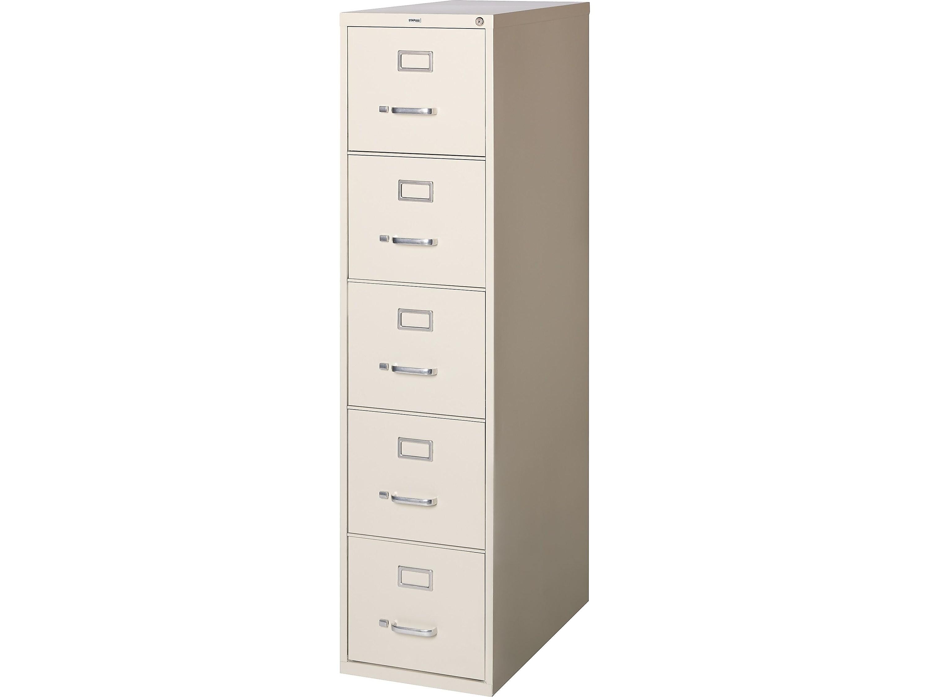 Staples Commercial 5 File Drawer Vertical File Cabinet, Locking, Putty/Beige, Letter, 26.5