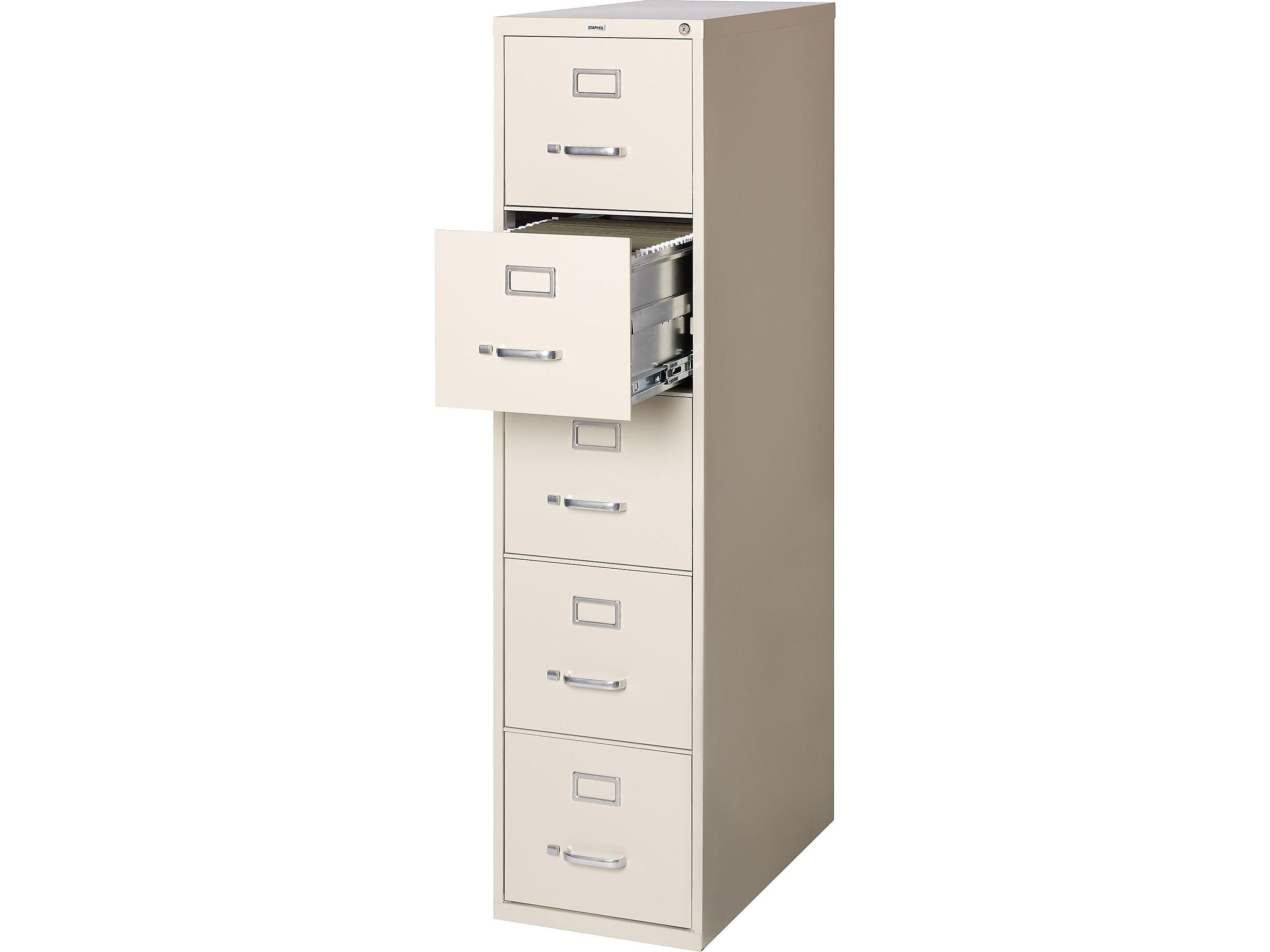 Staples Commercial 5 File Drawer Vertical File Cabinet, Locking, Putty/Beige, Letter, 26.5"D