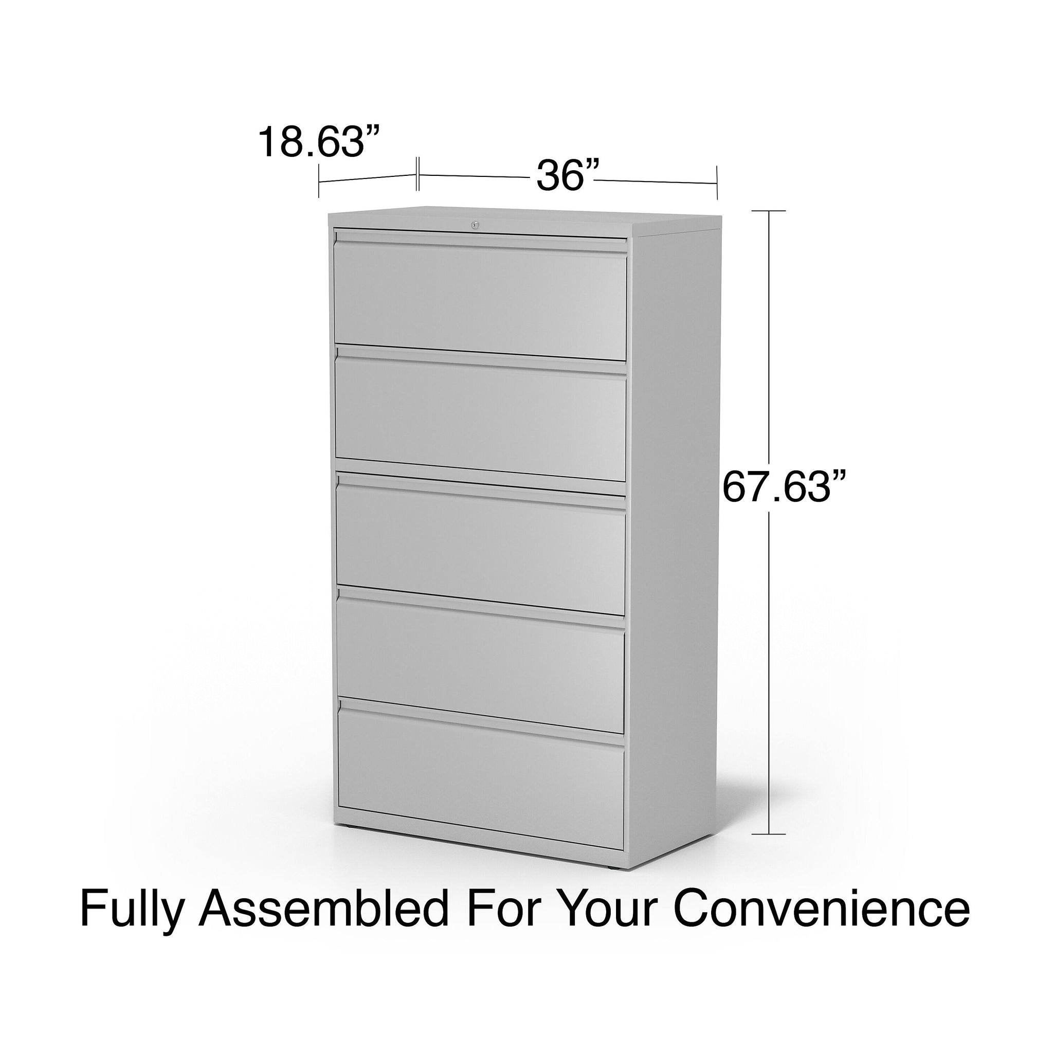 Staples Commercial 5 File Drawers Lateral File Cabinet, Locking, Gray, Letter/Legal, 36