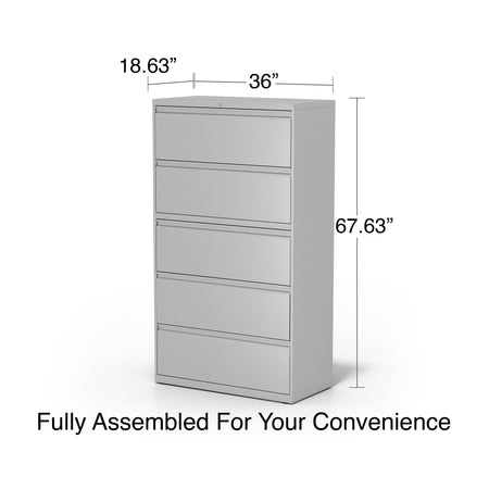 Staples Commercial 5 File Drawers Lateral File Cabinet, Locking, Gray, Letter/Legal, 36"W