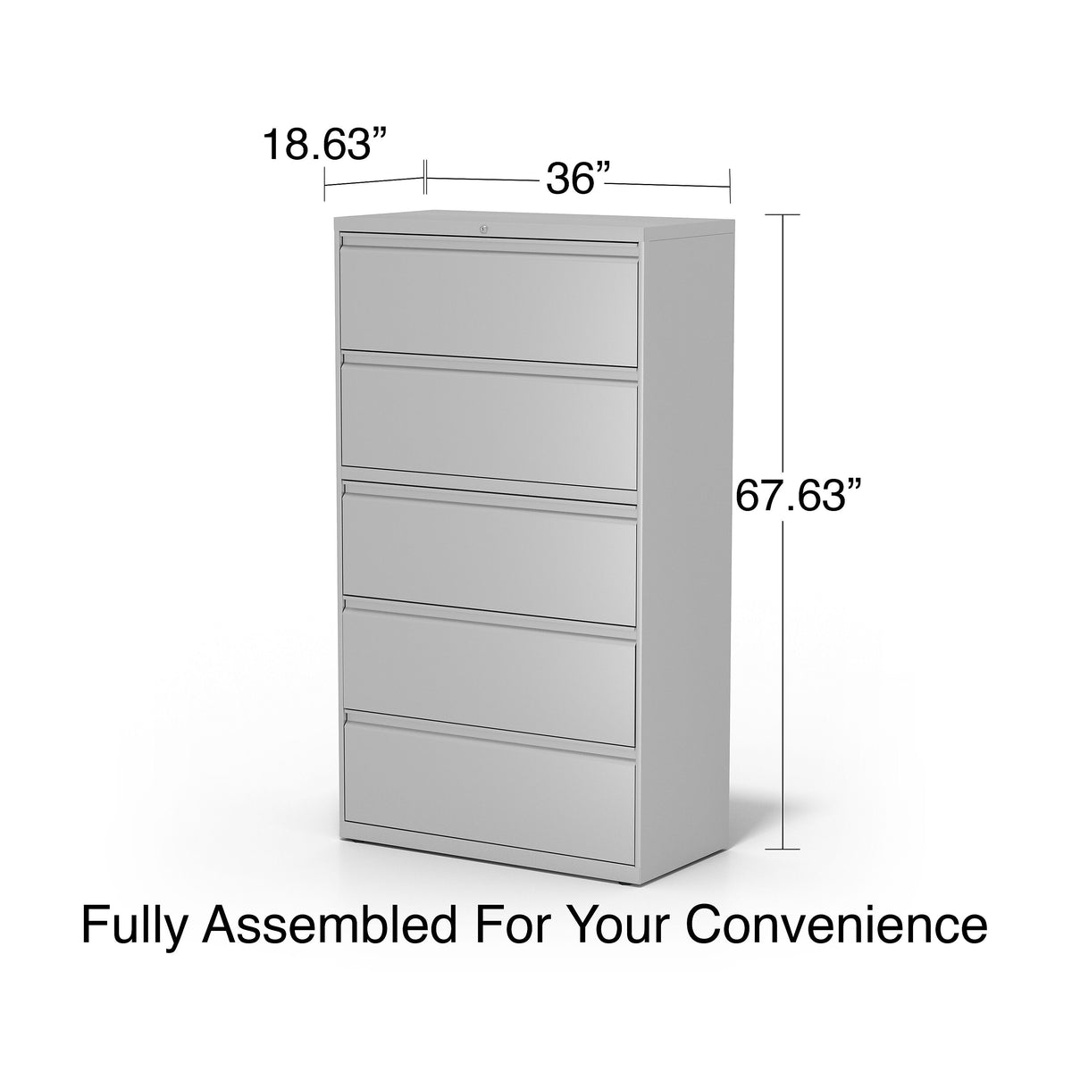 Staples Commercial 5 File Drawers Lateral File Cabinet, Locking, Gray, Letter/Legal, 36"W