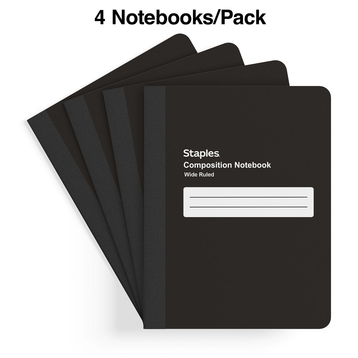 Staples Composition Notebook, 7.5" x 9.75", Black, 4/Pack