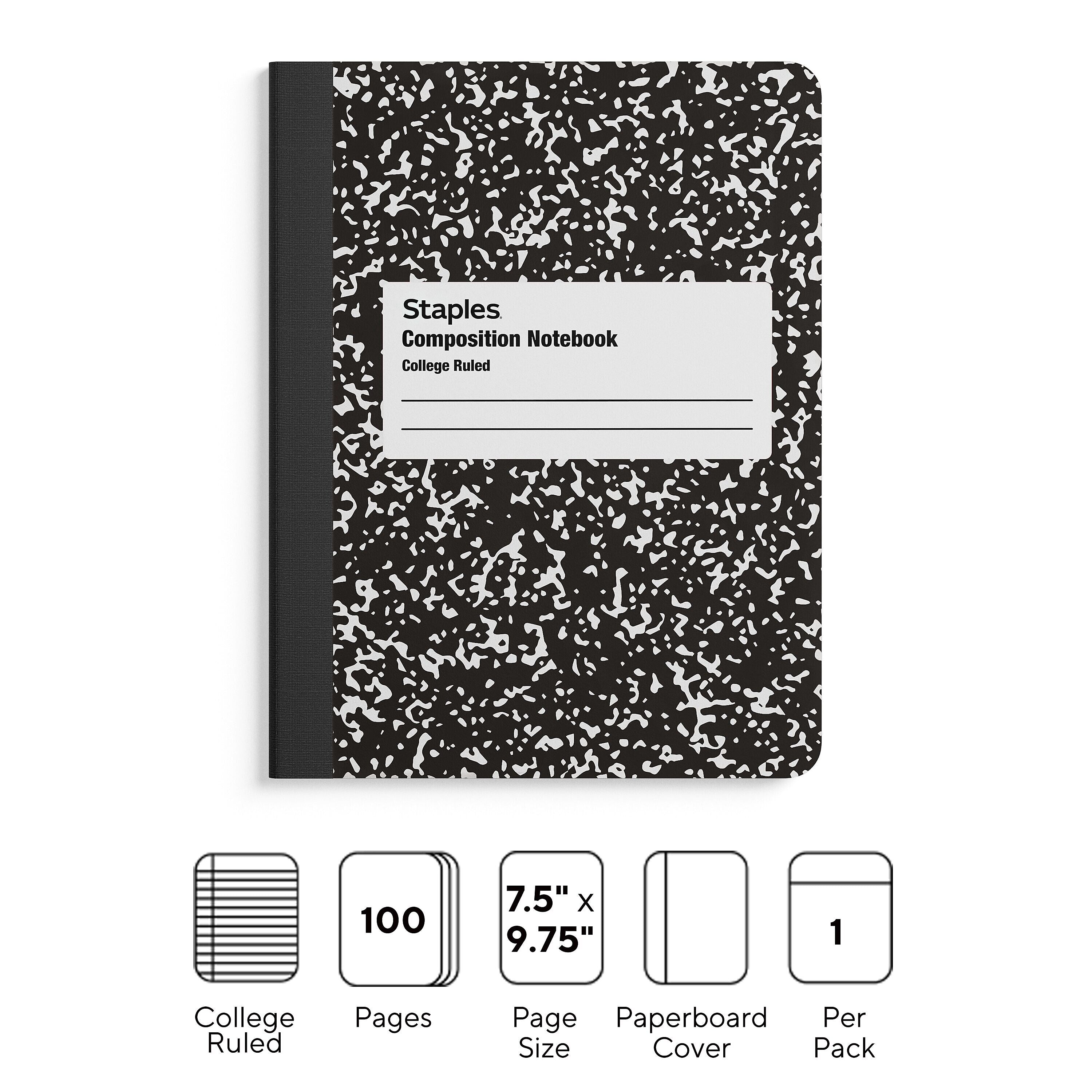 Staples® Composition Notebook, 7.5" x 9.75", College Ruled, 100 Sheets, Black