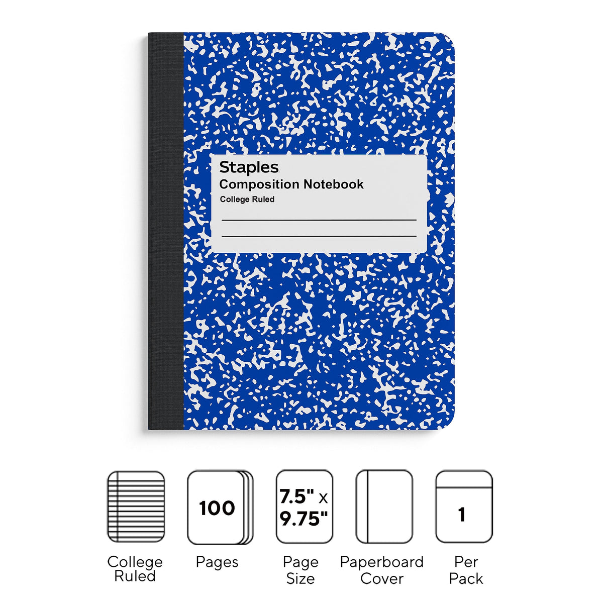 Staples® Composition Notebook, 7.5" x 9.75", College Ruled, 100 Sheets, Blue