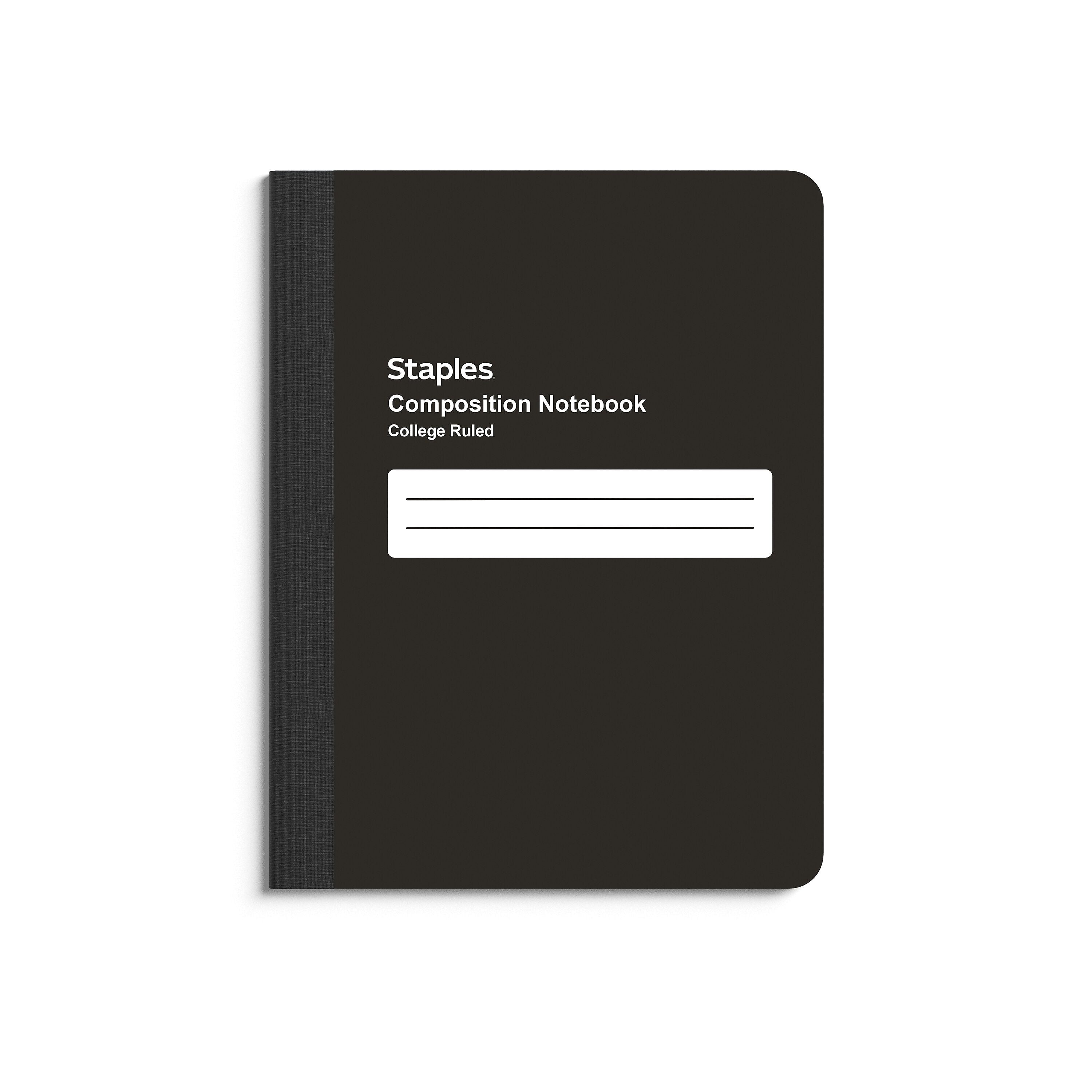 Staples Composition Notebook, 7.5" x 9.75", College Ruled, 80 Sheets, Black