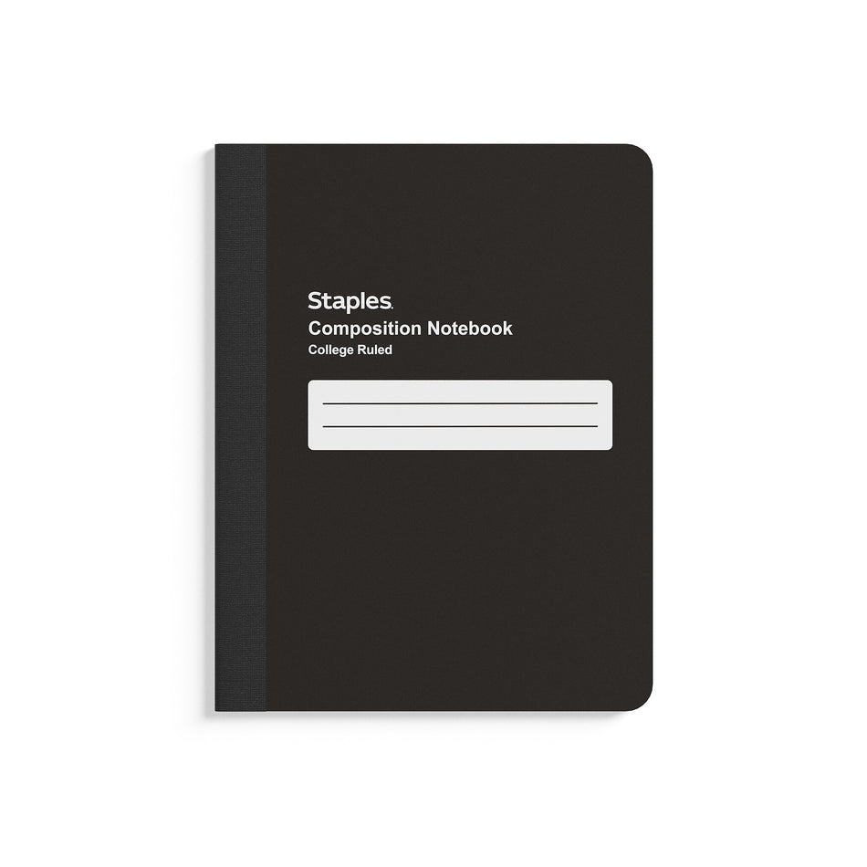 Staples Composition Notebook, 7.5" x 9.75", College Ruled, 80 Sheets, Black, 4/Pack