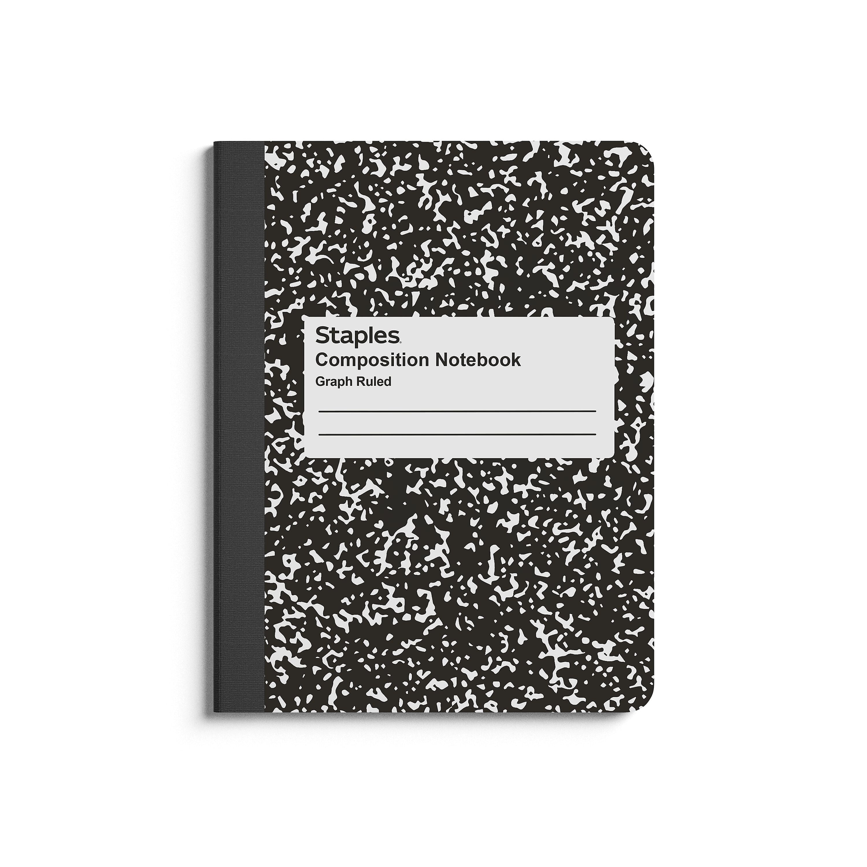 Staples Composition Notebook, 7.5" x 9.75", Graph Ruled, 80 Sheets, Black/White, 24/Carton