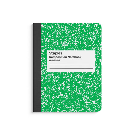 Staples® Composition Notebook, 7.5" x 9.75", Wide Ruled, 100 Sheets, Green