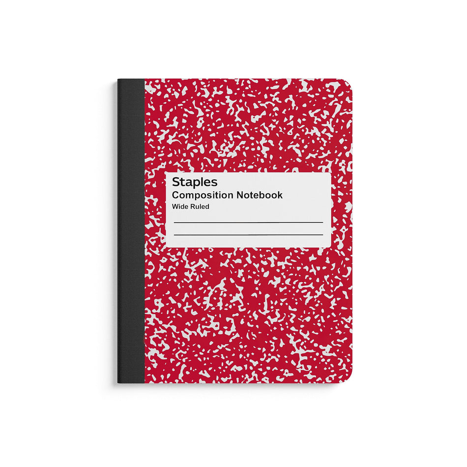 Staples® Composition Notebook, 7.5" x 9.75", Wide Ruled, 100 Sheets, Red