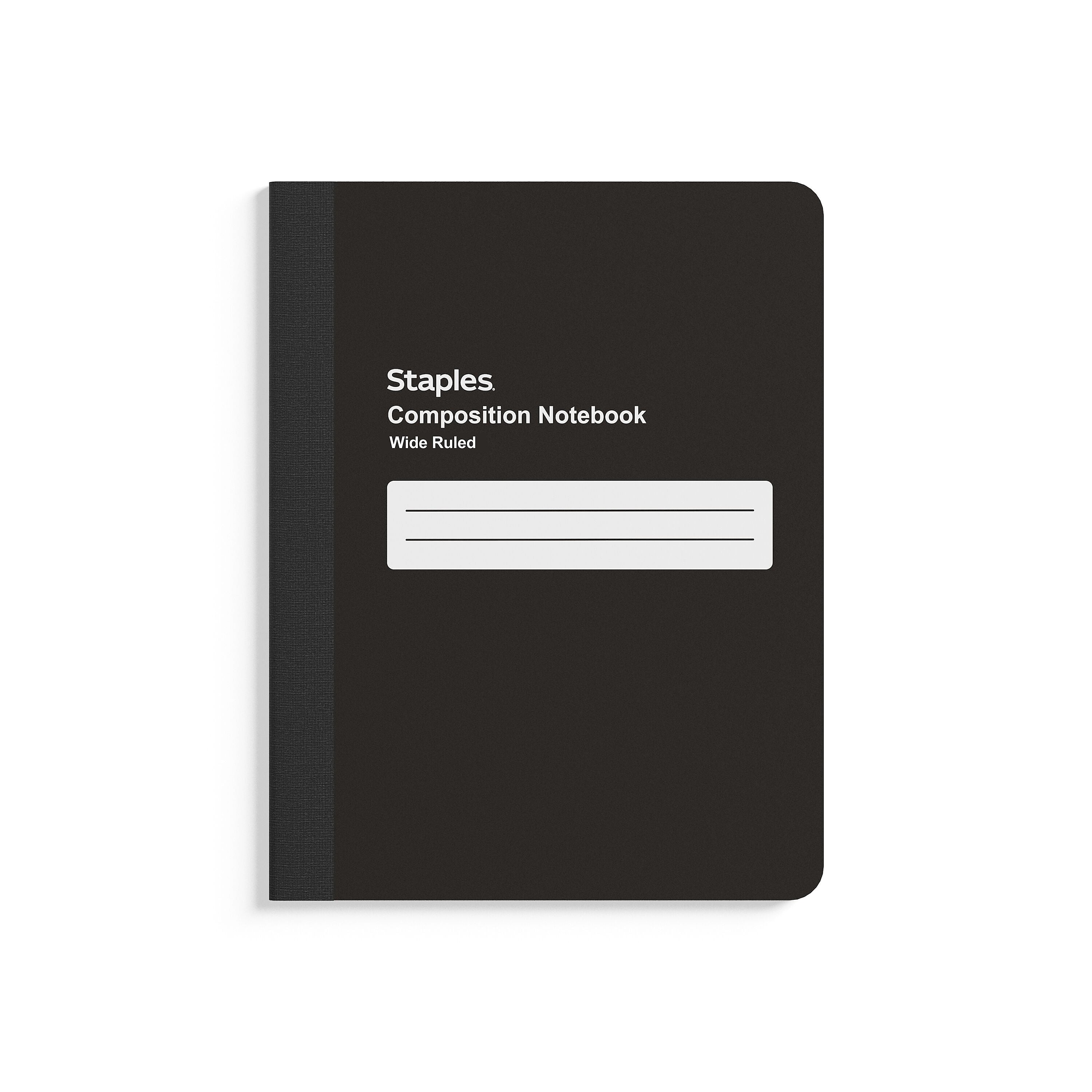 Staples Composition Notebook, 7.5" x 9.75", Wide Ruled, 80 Sheets, Black