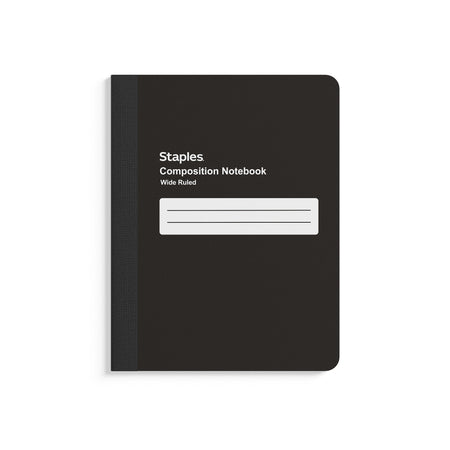 Staples Composition Notebook, 7.5" x 9.75", Wide Ruled, 80 Sheets, Black