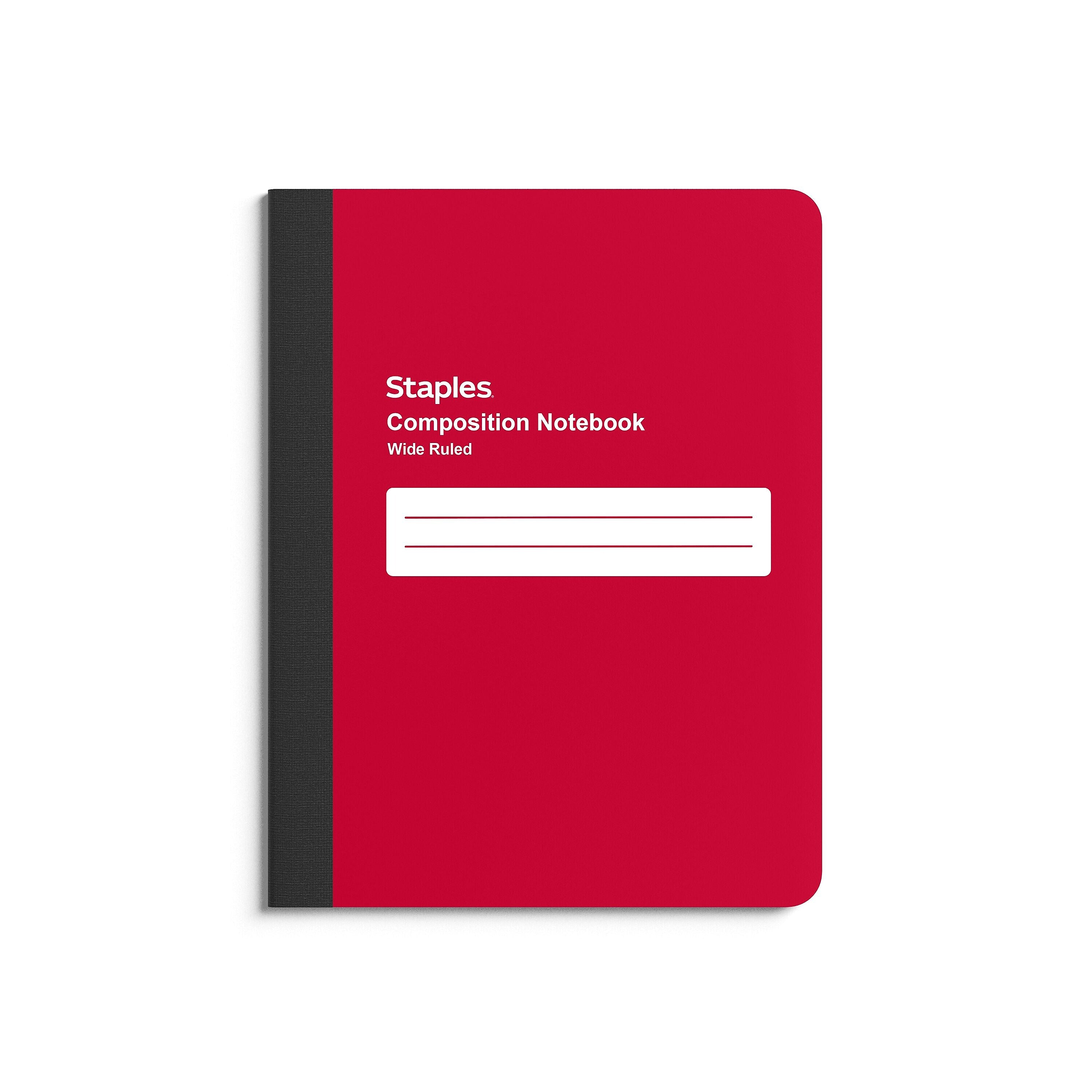 Staples Composition Notebook, 7.5" x 9.75", Wide Ruled, 80 Sheets, Red