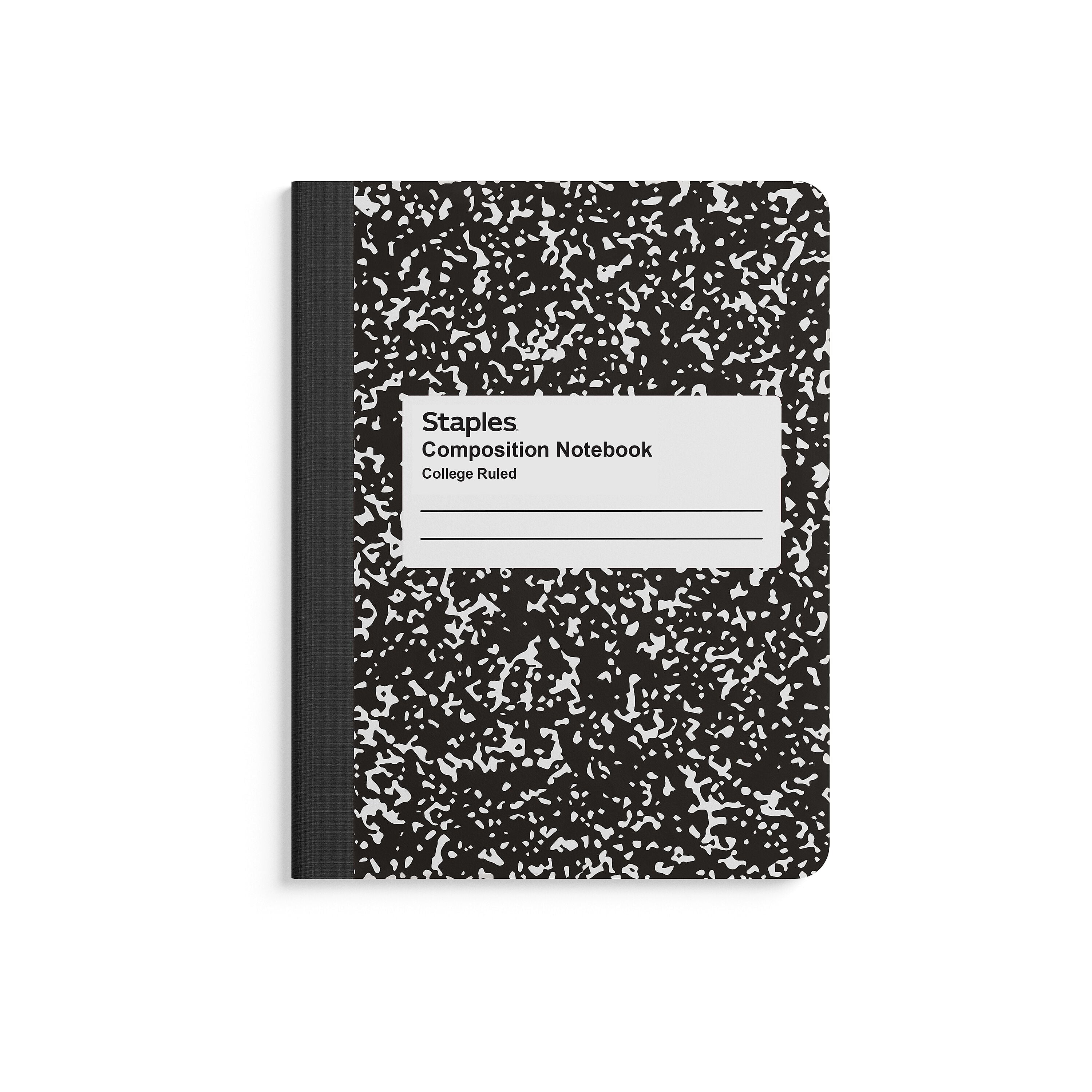 Staples® Composition Notebooks, 7.5" x 9.75", College Ruled, 100 Sheets, Black/White Marble, 4/Pack