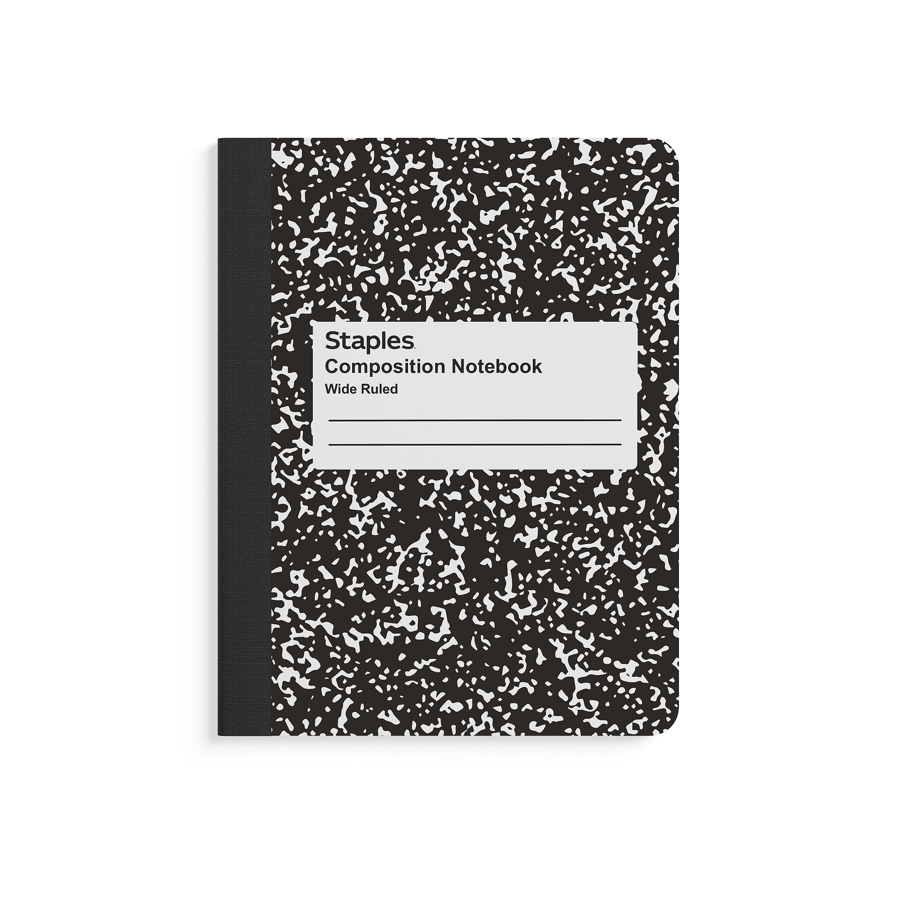 Staples® Composition Notebooks, 7.5" x 9.75", Wide Ruled, 100 Sheets, Black/White Marble, 4/Pack