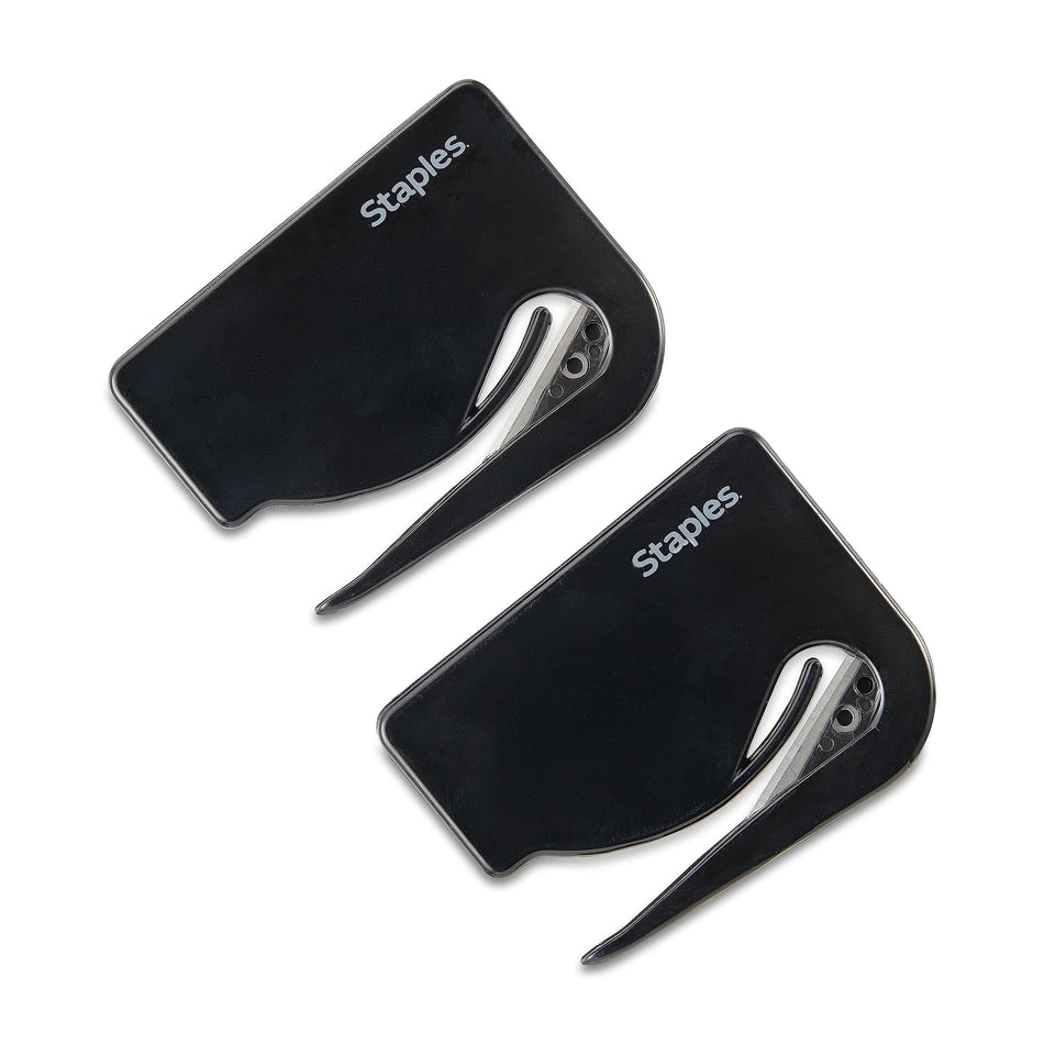 Staples Concealed Blade Letter Opener, Black, 2/Pack