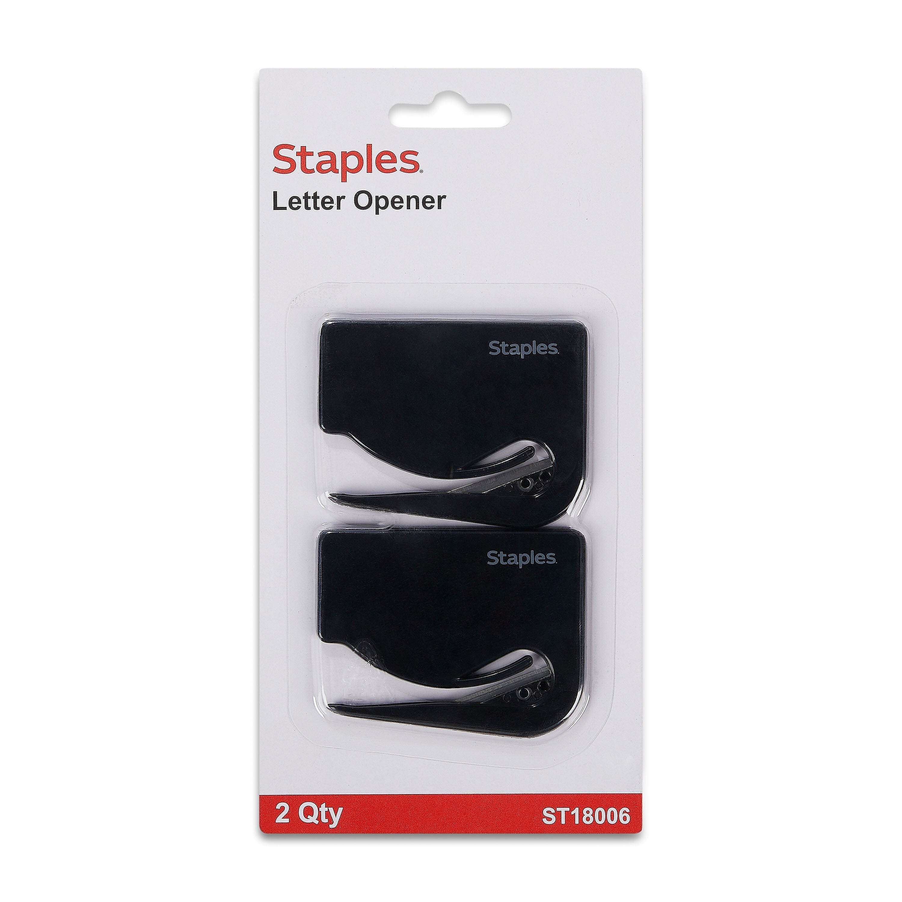 Staples Concealed Blade Letter Opener, Black, 2/Pack