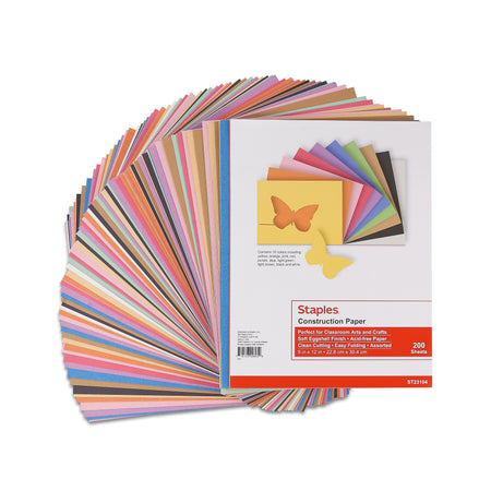 Staples Construction Paper, 9"W x 12"L, Assorted, 200/Pack