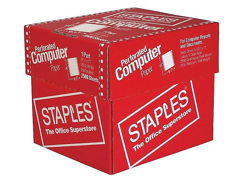 Staples Continuous Paper, 9.5" x 11", 20 lbs., White, 2500 Sheets/Carton