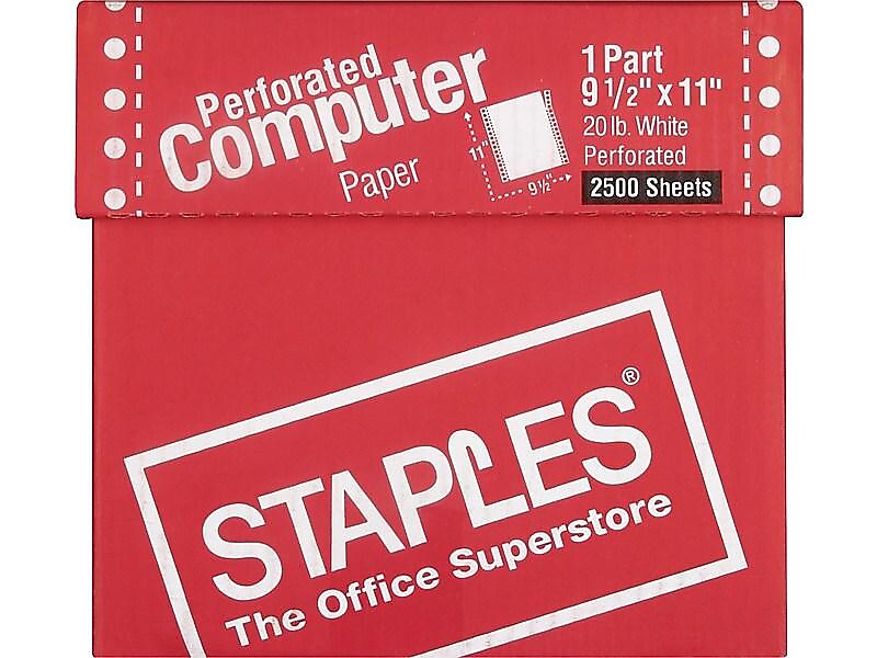 Staples Continuous Paper, 9.5" x 11", 20 lbs., White, 2500 Sheets/Carton