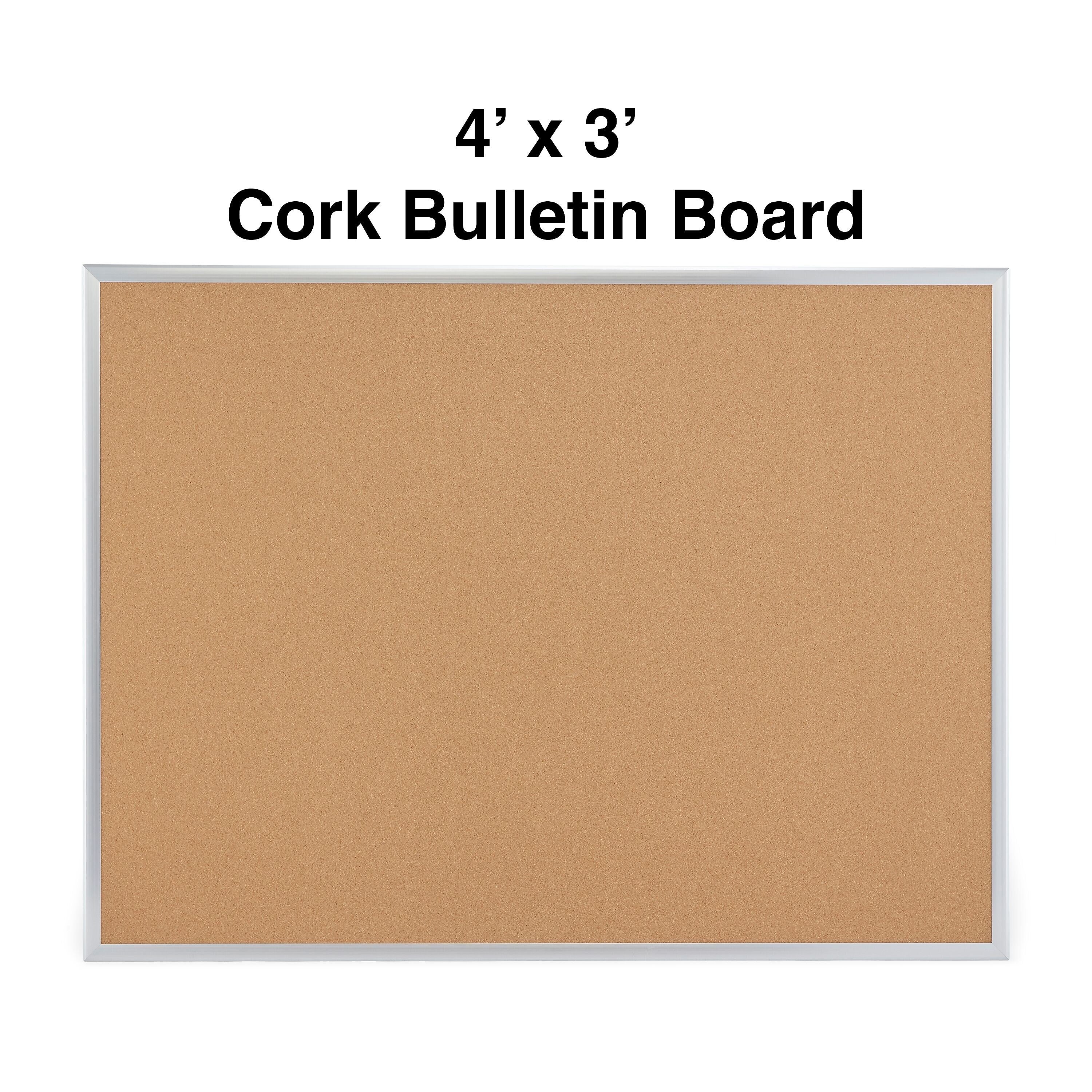 Staples Cork Bulletin Board, Aluminum Frame, 4'W x 3'H