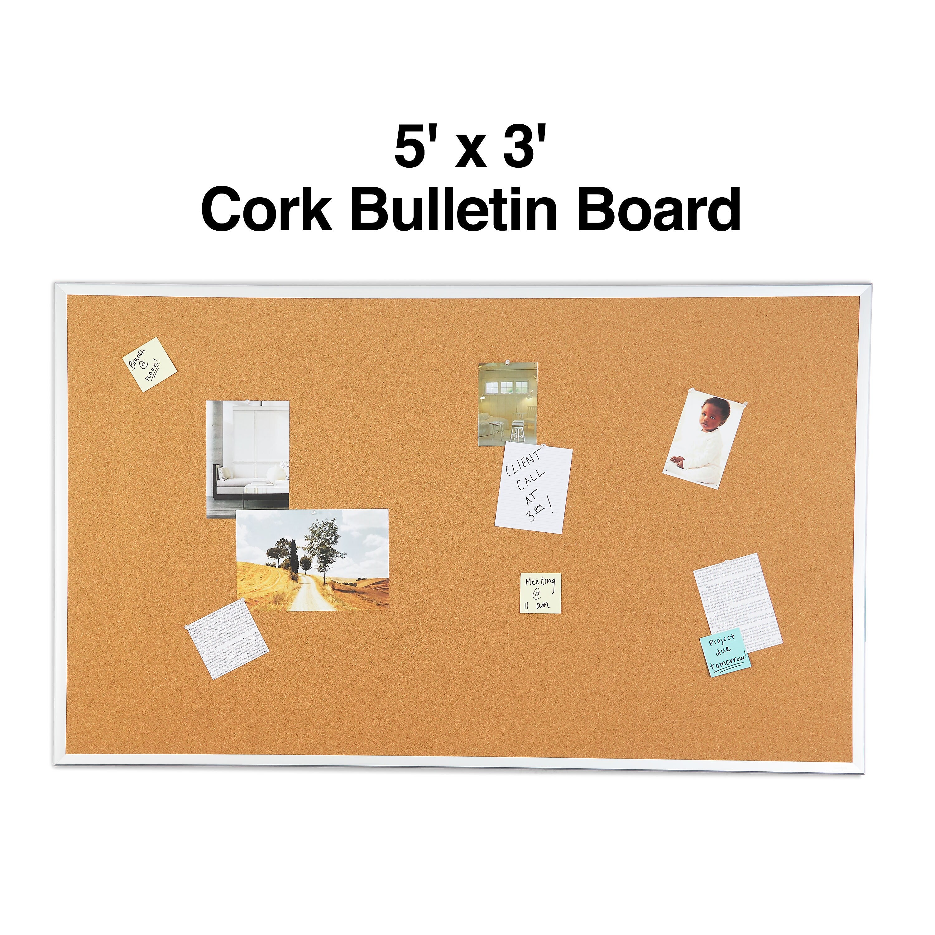 Staples Cork Bulletin Board, Aluminum Frame, 5'W x 3'H