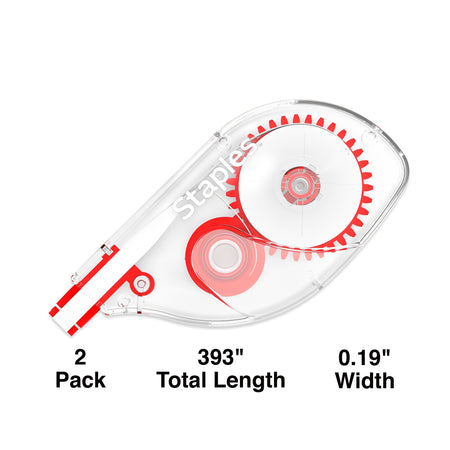 Staples Correction Tape, White, 2/Pack