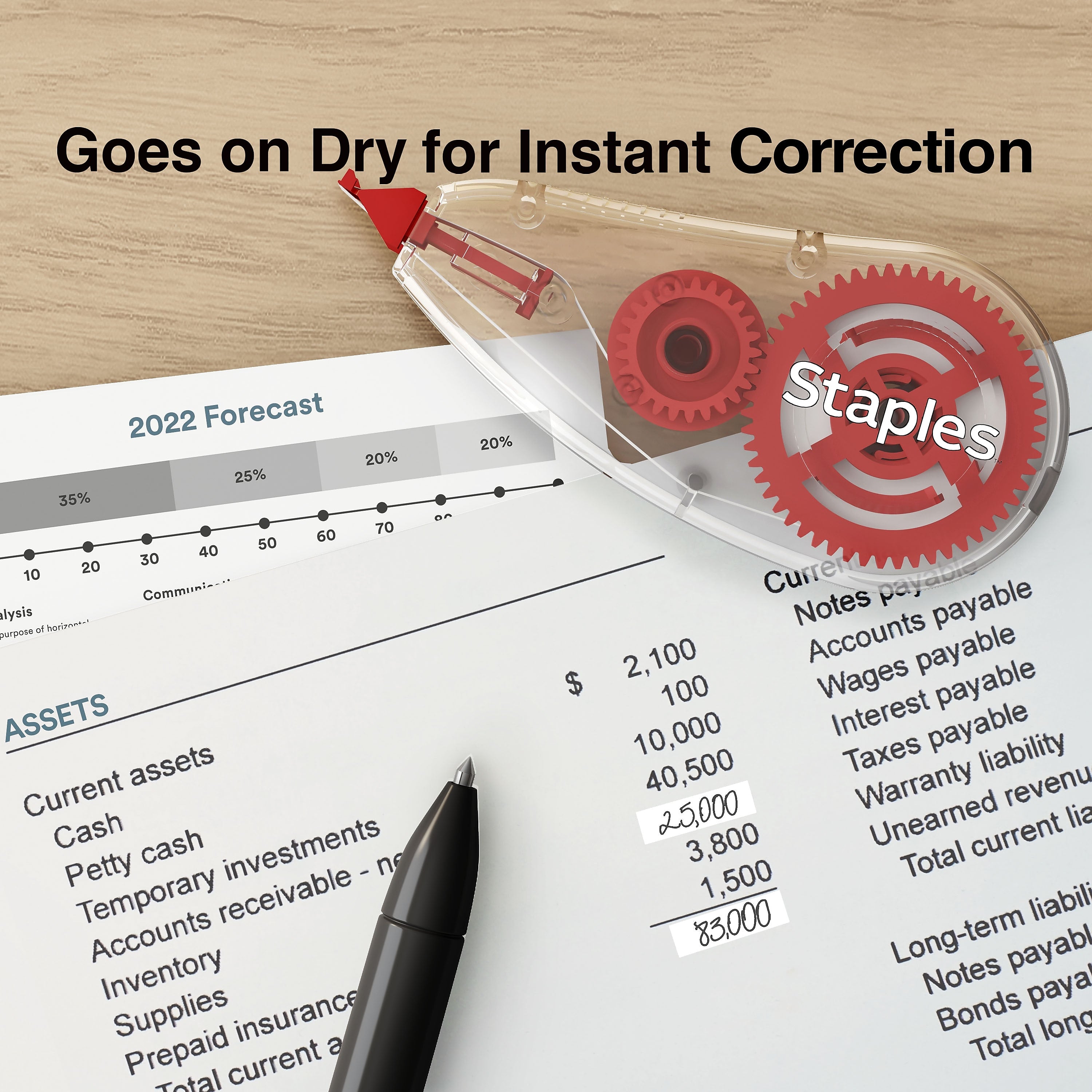 Staples® Correction Tape, White, 2/Pack