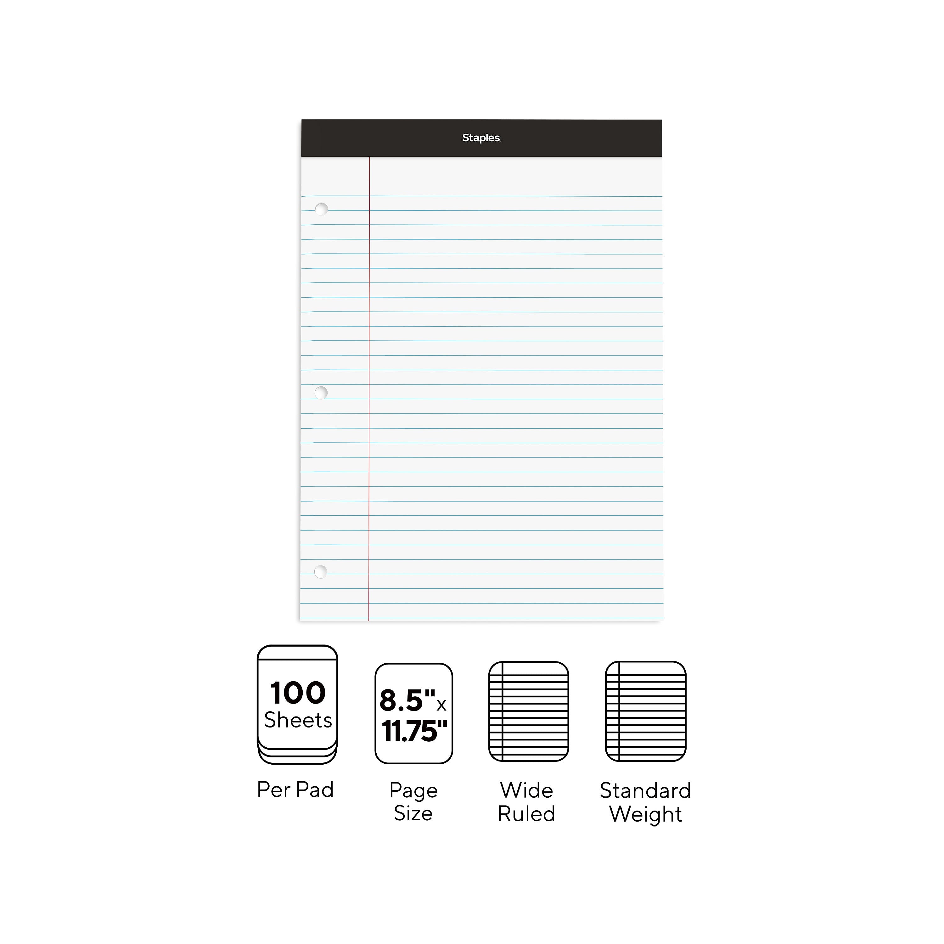 Staples Double-Sheet Notepad, 8.5" x 11.75", Letter Size, White, 100 Sheets/Pad