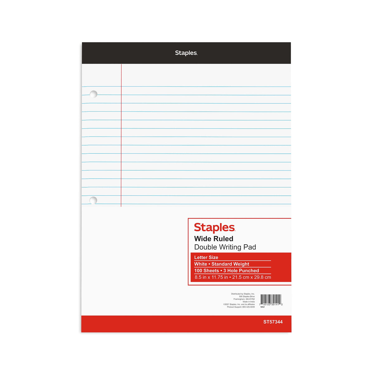 Staples Double-Sheet Notepad, 8.5" x 11.75", Letter Size, White, 100 Sheets/Pad