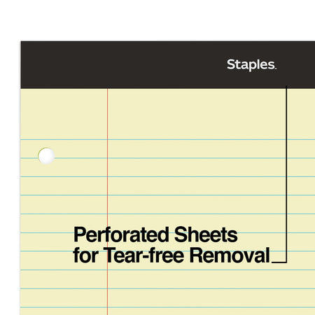 Staples Double-Sheet Notepad, 8.5" x 11.75", Wide Ruled, Canary, 100 Sheets/Pad